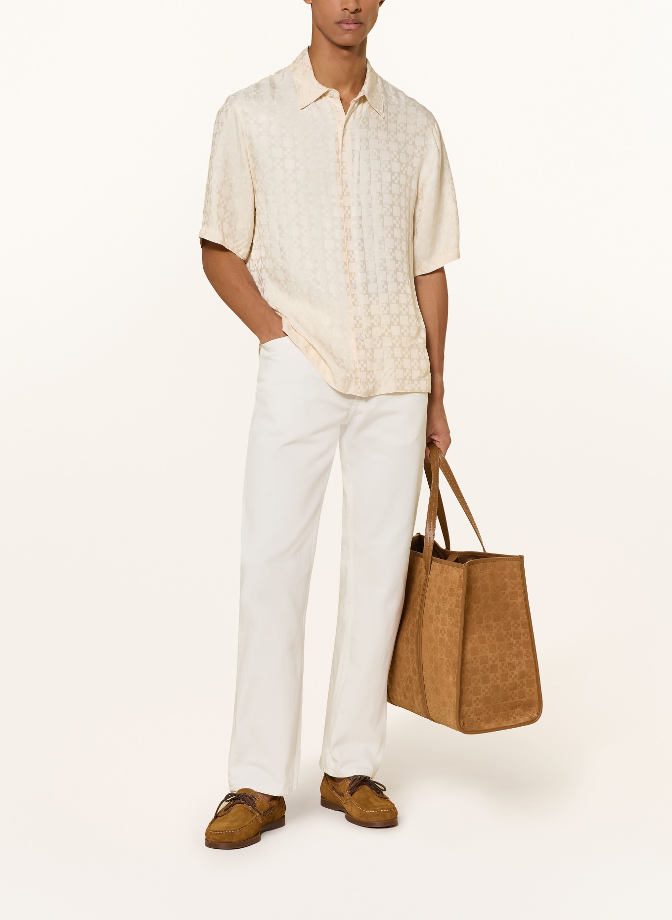 SANDRO Koszula z krótkim rękawem Regular Fit z żakardu: KREMOWY