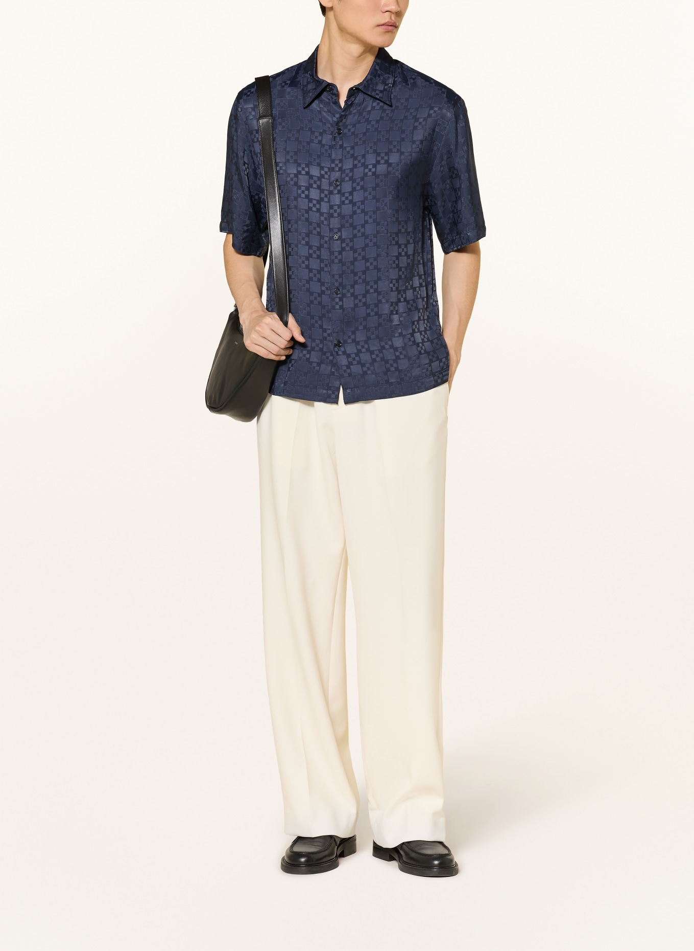 SANDRO Kurzarm-Hemd Regular Fit aus Jacquard: DUNKELBLAU