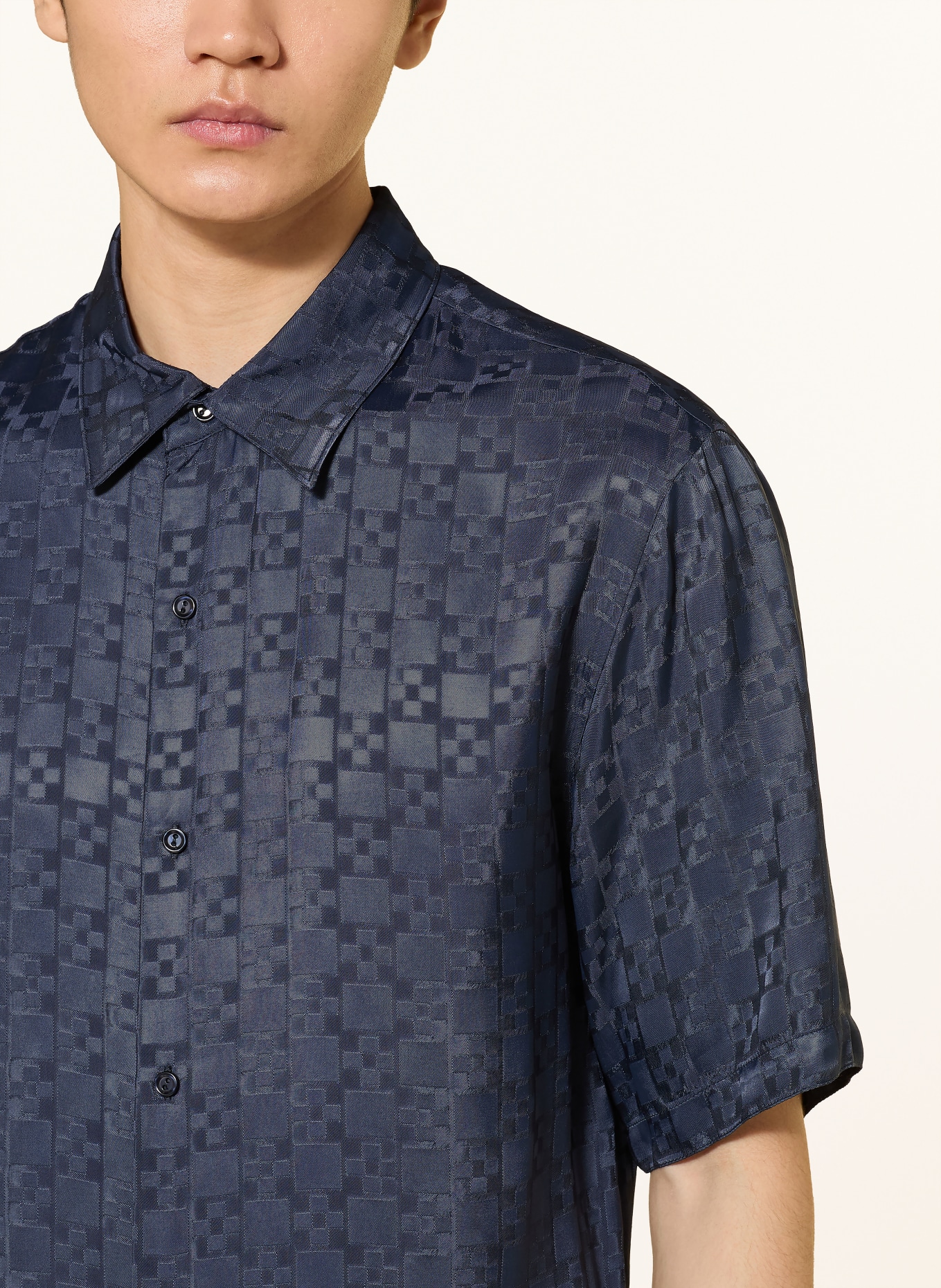 SANDRO Kurzarm-Hemd Regular Fit aus Jacquard: DUNKELBLAU