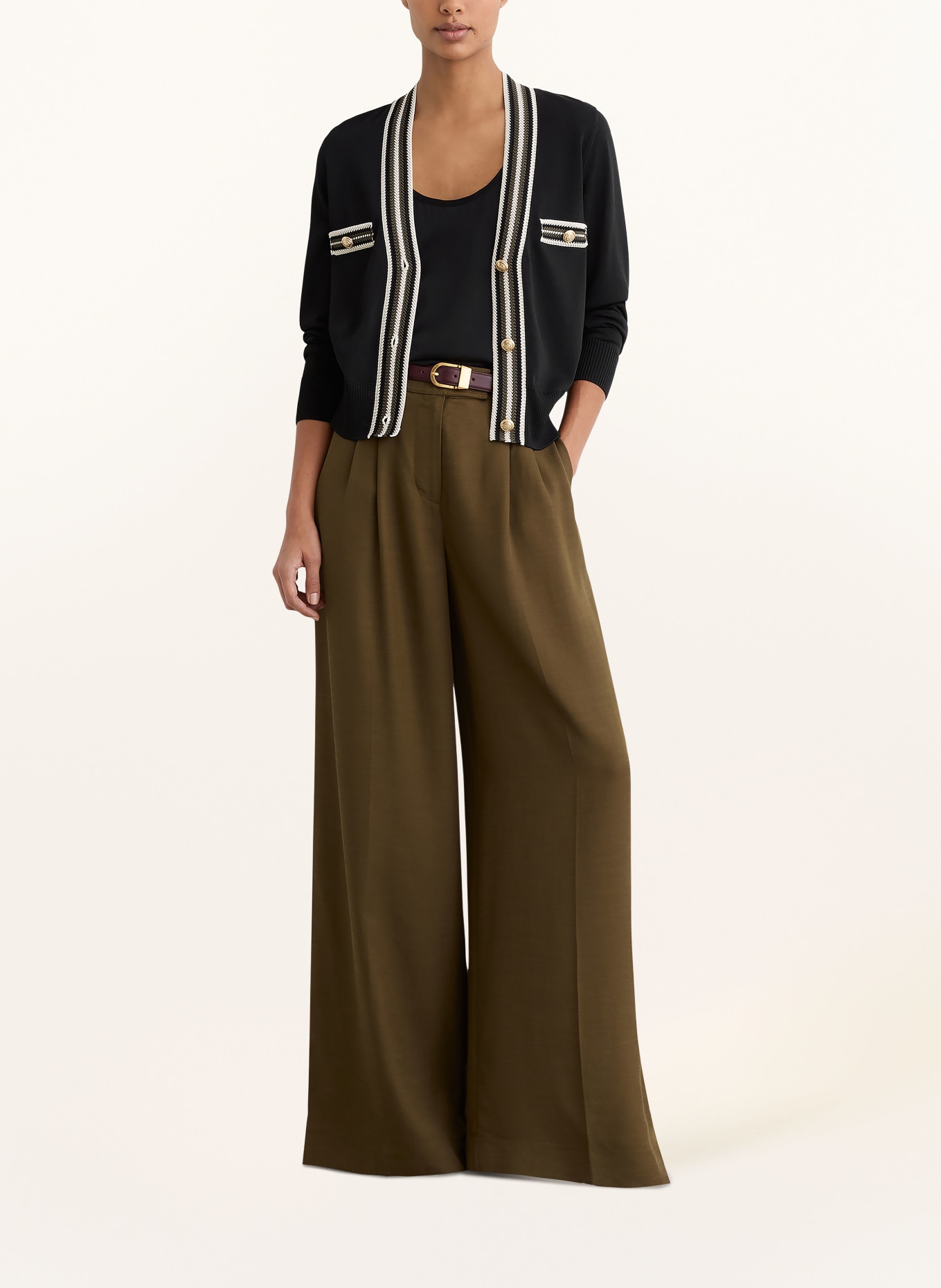 REISS Strickjacke DANNI: SCHWARZ / KHAKI / WEISS