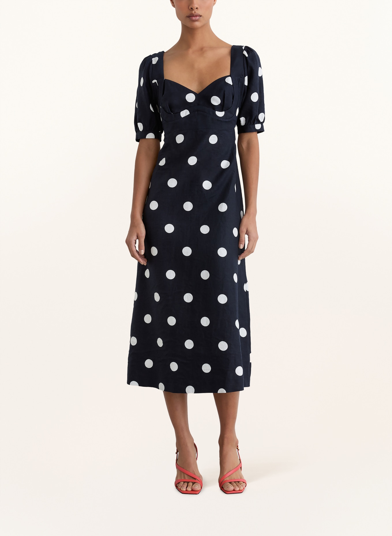 REISS Leinenkleid ASTRID: DUNKELBLAU / WEISS