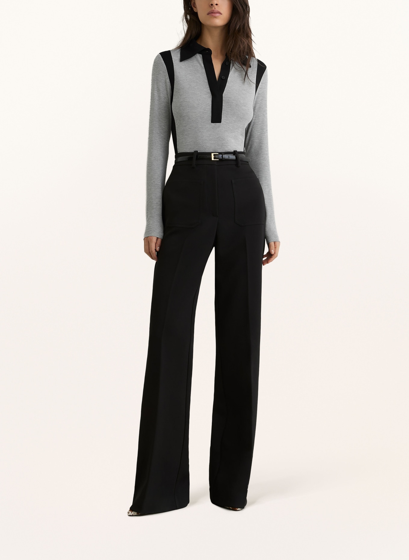 REISS DENISE jersey polo shirt: GRAY / BLACK