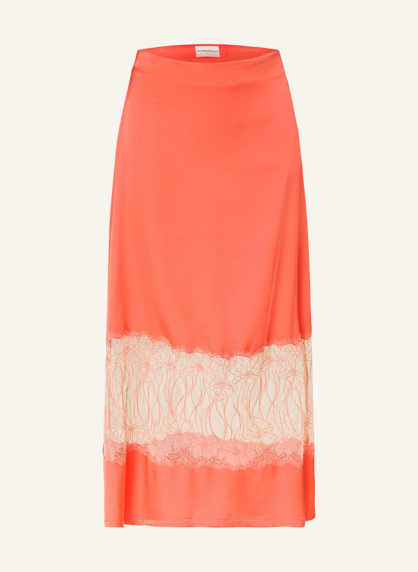 CLAUDIE PIERLOT Satinrock mit Spitze: HELLROT / LACHS