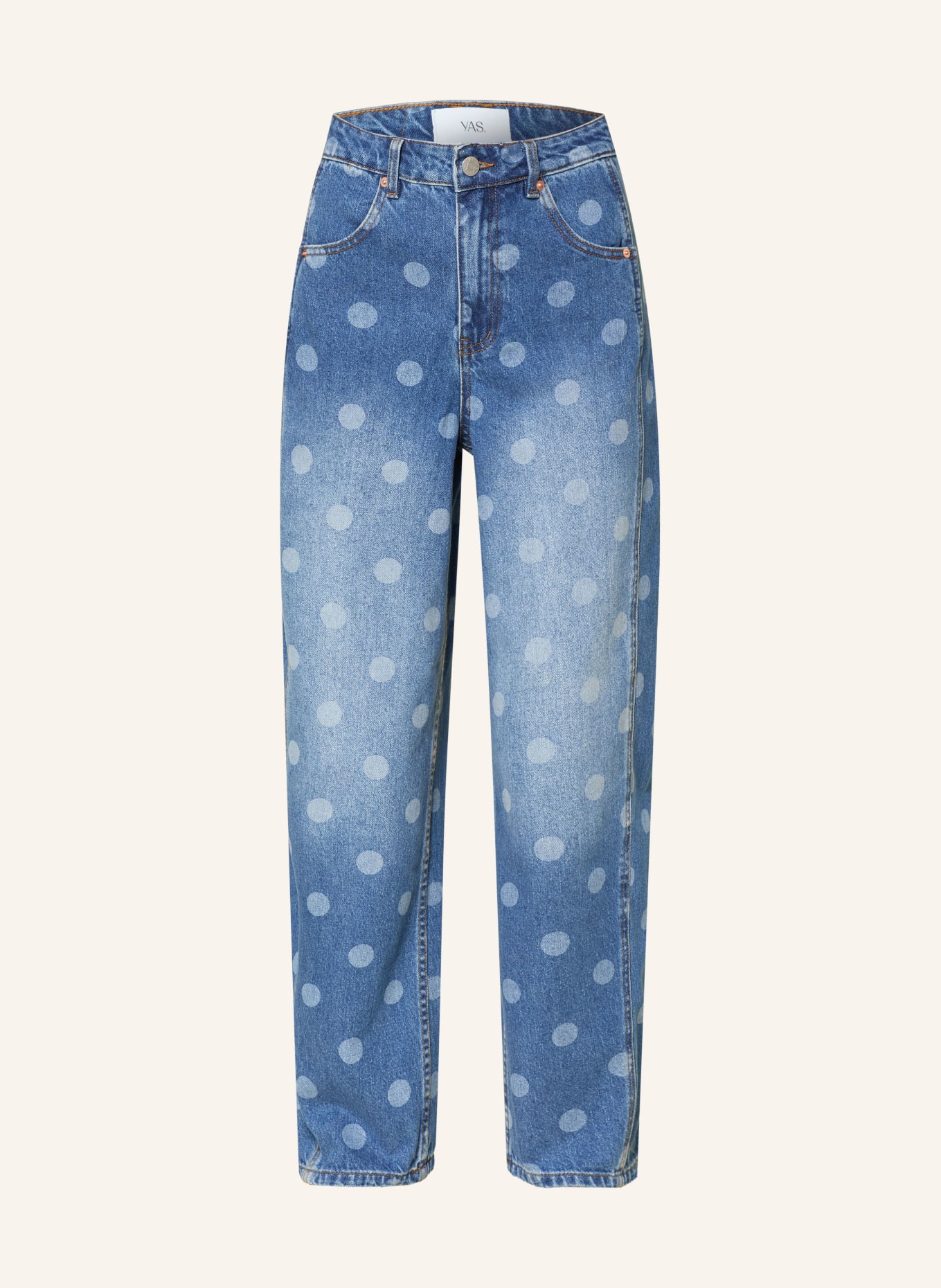 Y.A.S. Barrel Jeans: Medium Blue Denim/With Dots