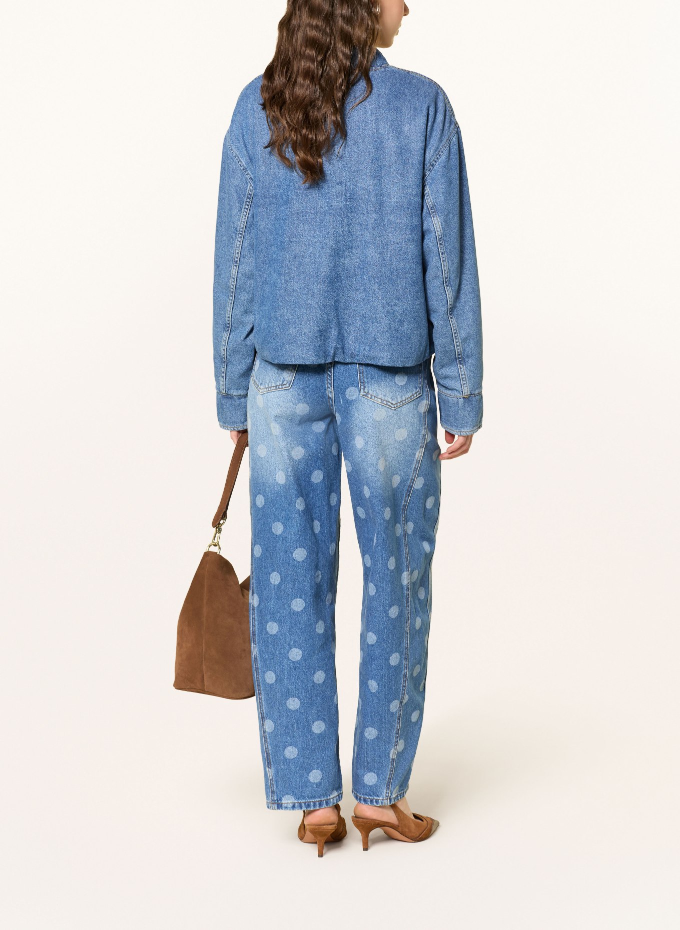 Y.A.S. Barrel Jeans: Medium Blue Denim/With Dots