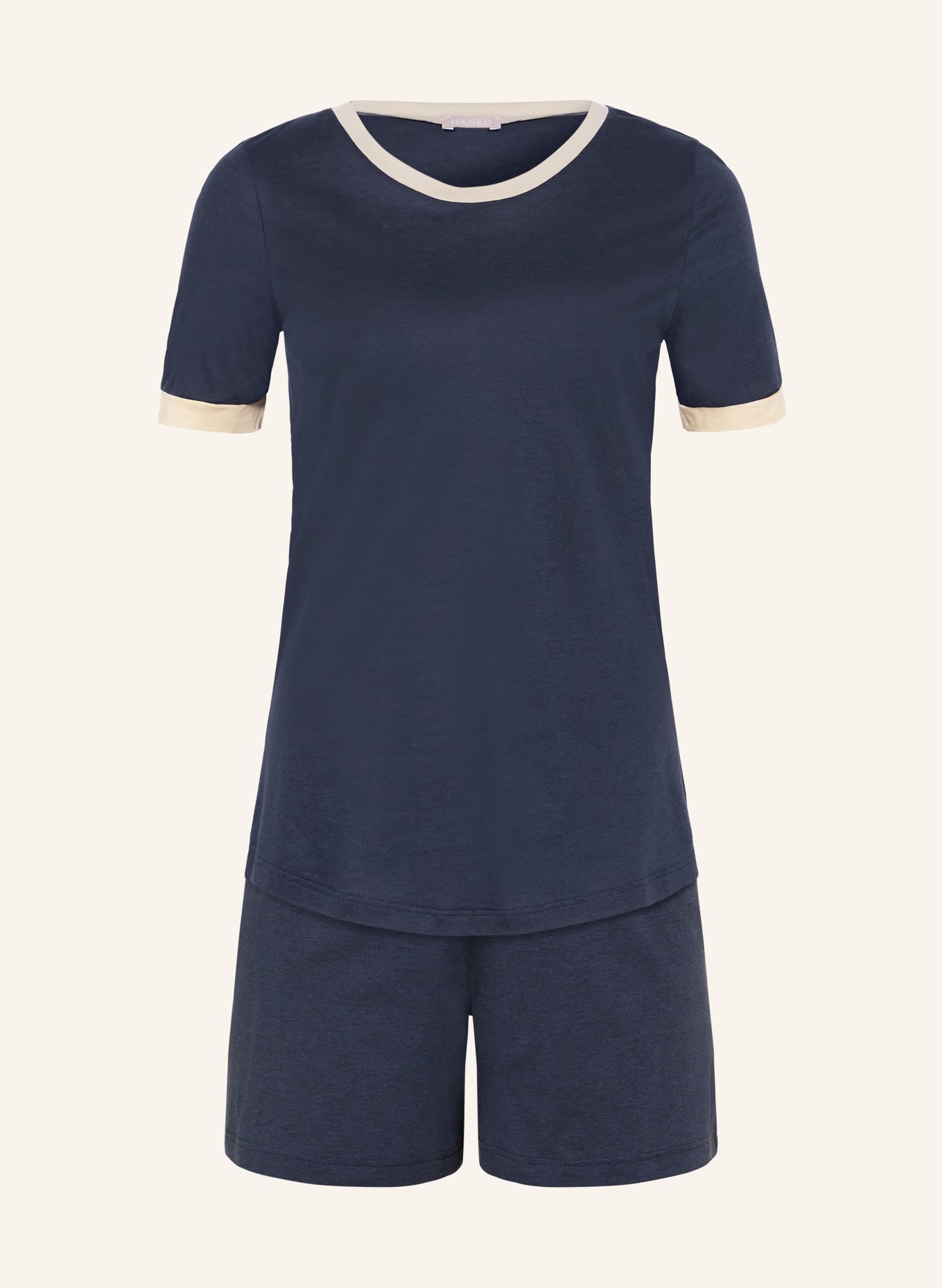 HANRO Shorty-pyjama LAURA: DONKERBLAUW / BEIGE