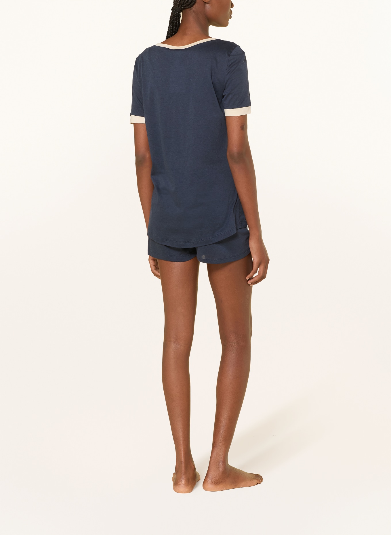 HANRO Shorty-pyjama LAURA: DONKERBLAUW / BEIGE