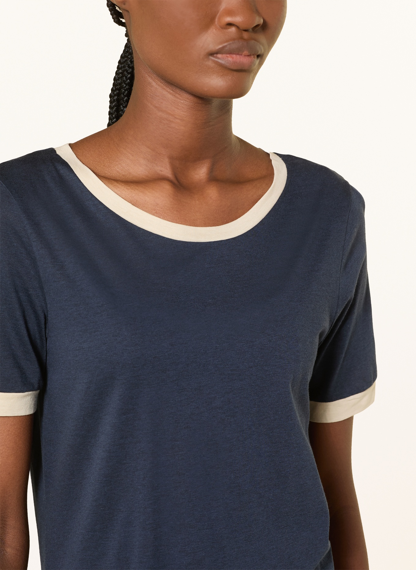 HANRO Shorty-pyjama LAURA: DONKERBLAUW / BEIGE