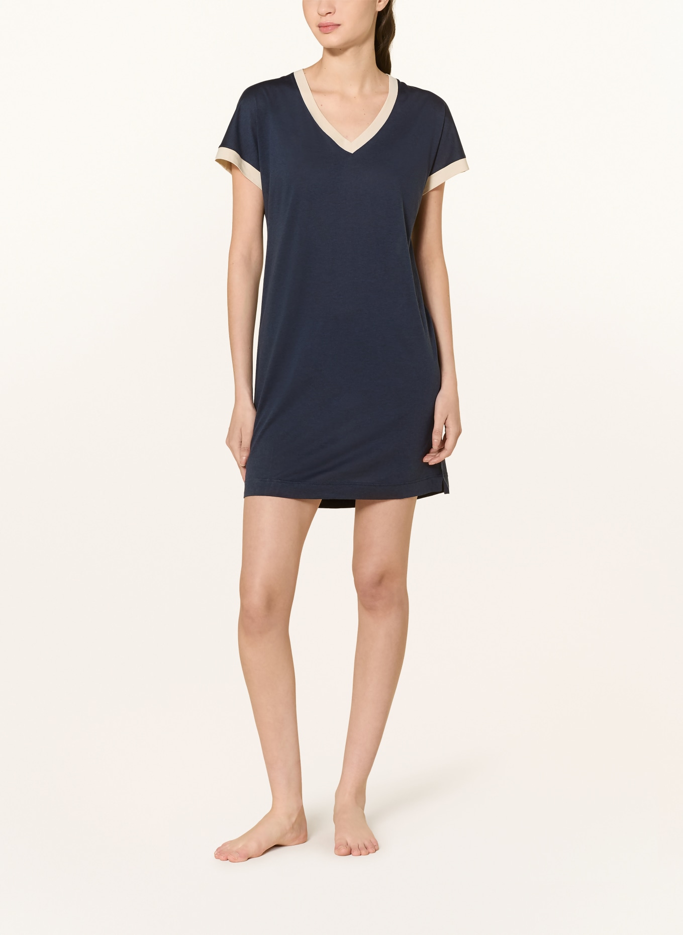 HANRO Nachthemd LAURA: DUNKELBLAU / CREME