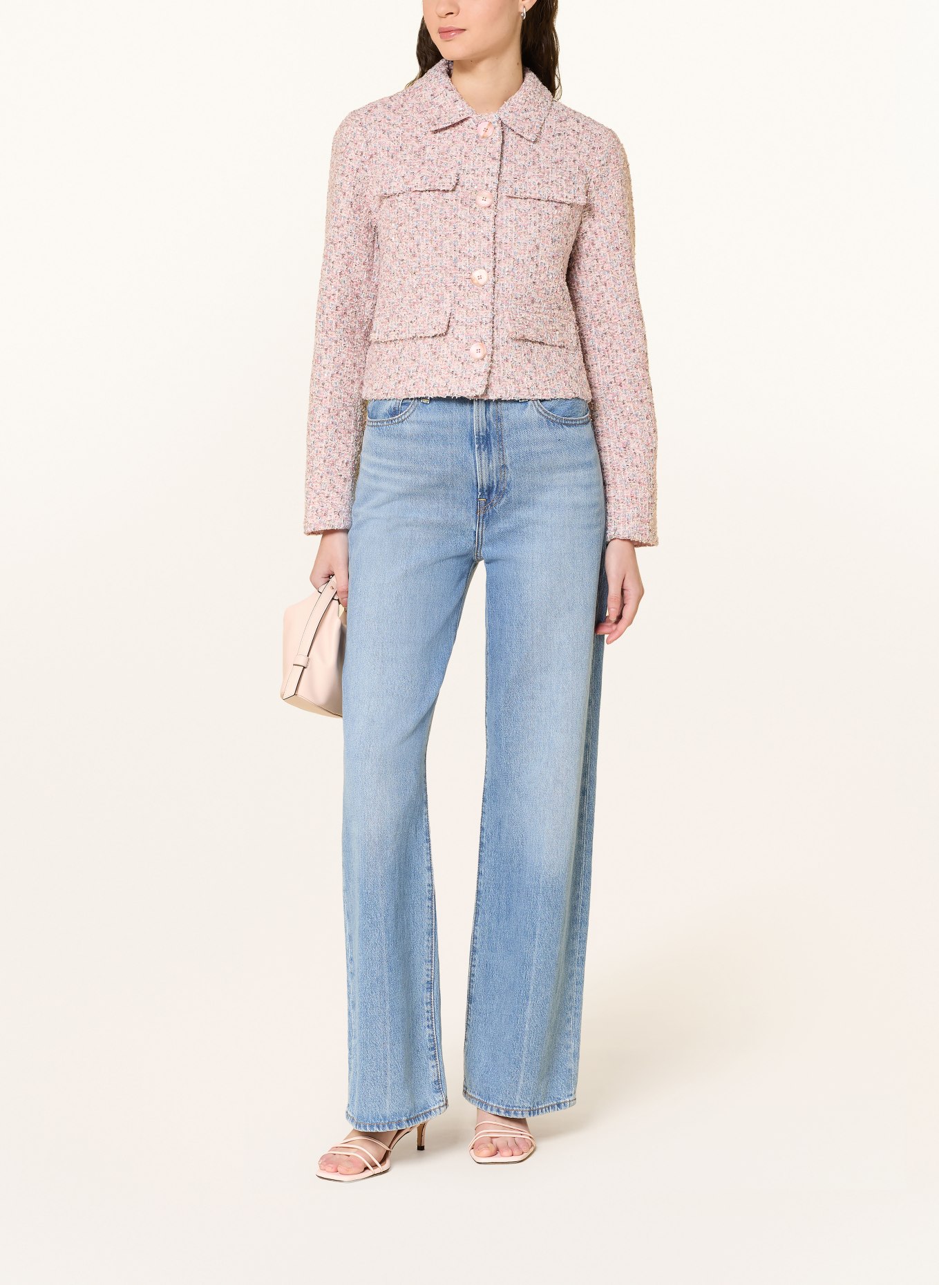 Rich & Royal Kastenjacke aus Bouclé mit Glitzergarn: ROSA / HELLBLAU / WEISS