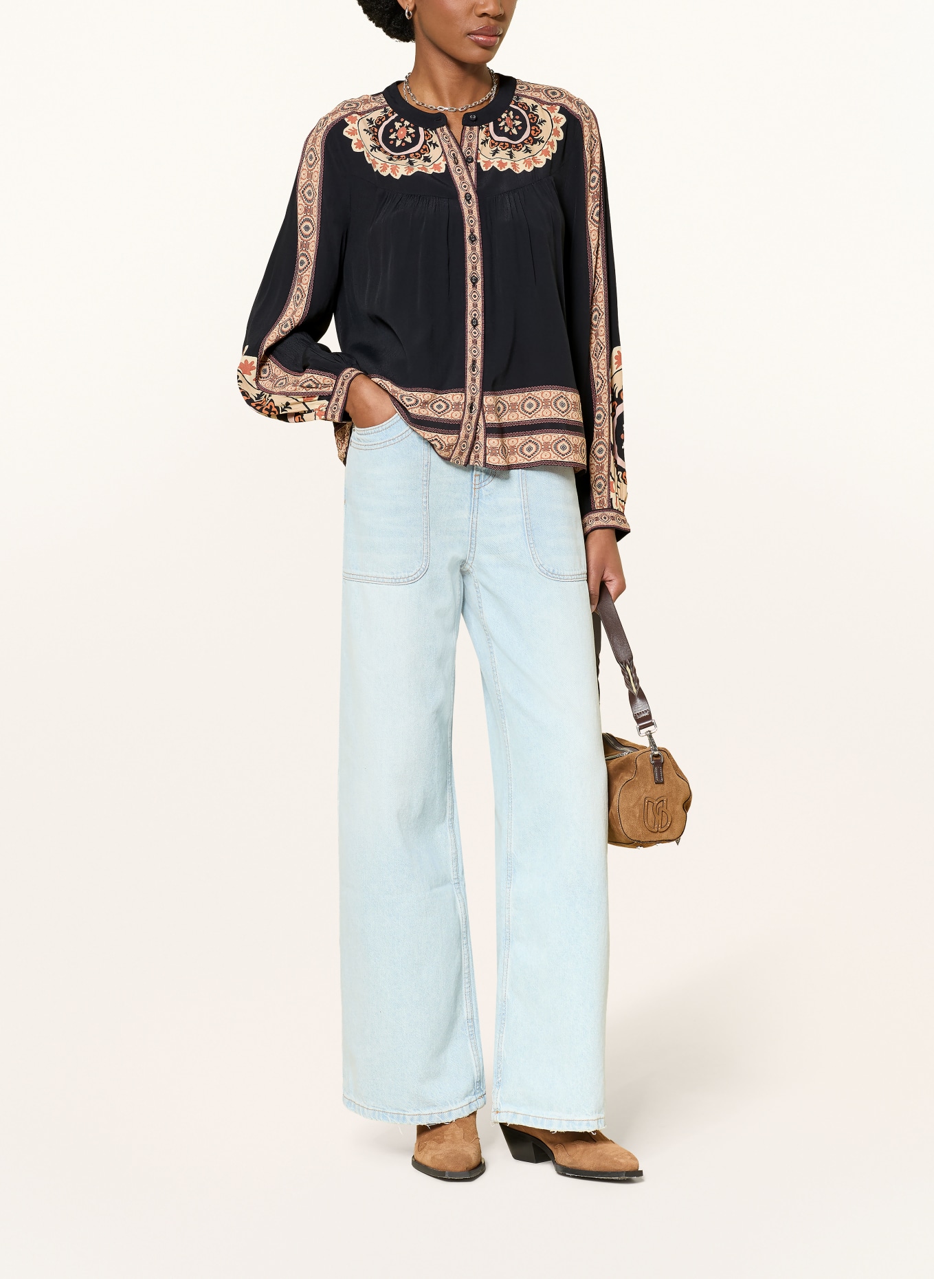 ba&sh Bluse VALDA: SCHWARZ / BEIGE / HELLROT