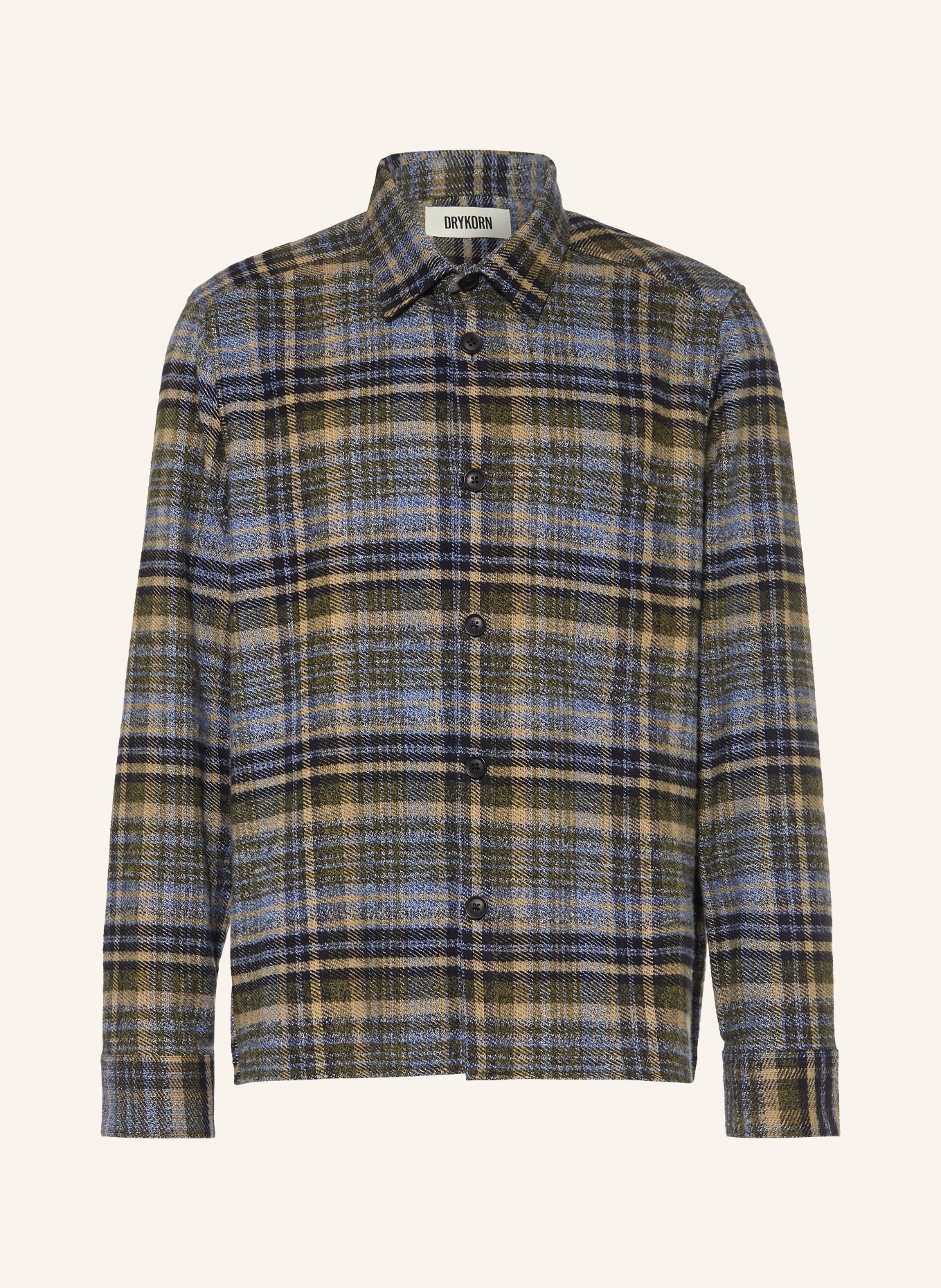 DRYKORN Flanellenhemd DIEGGO Comfort Fit: OLIJF / LICHTBLAUW / DONKERBLAUW