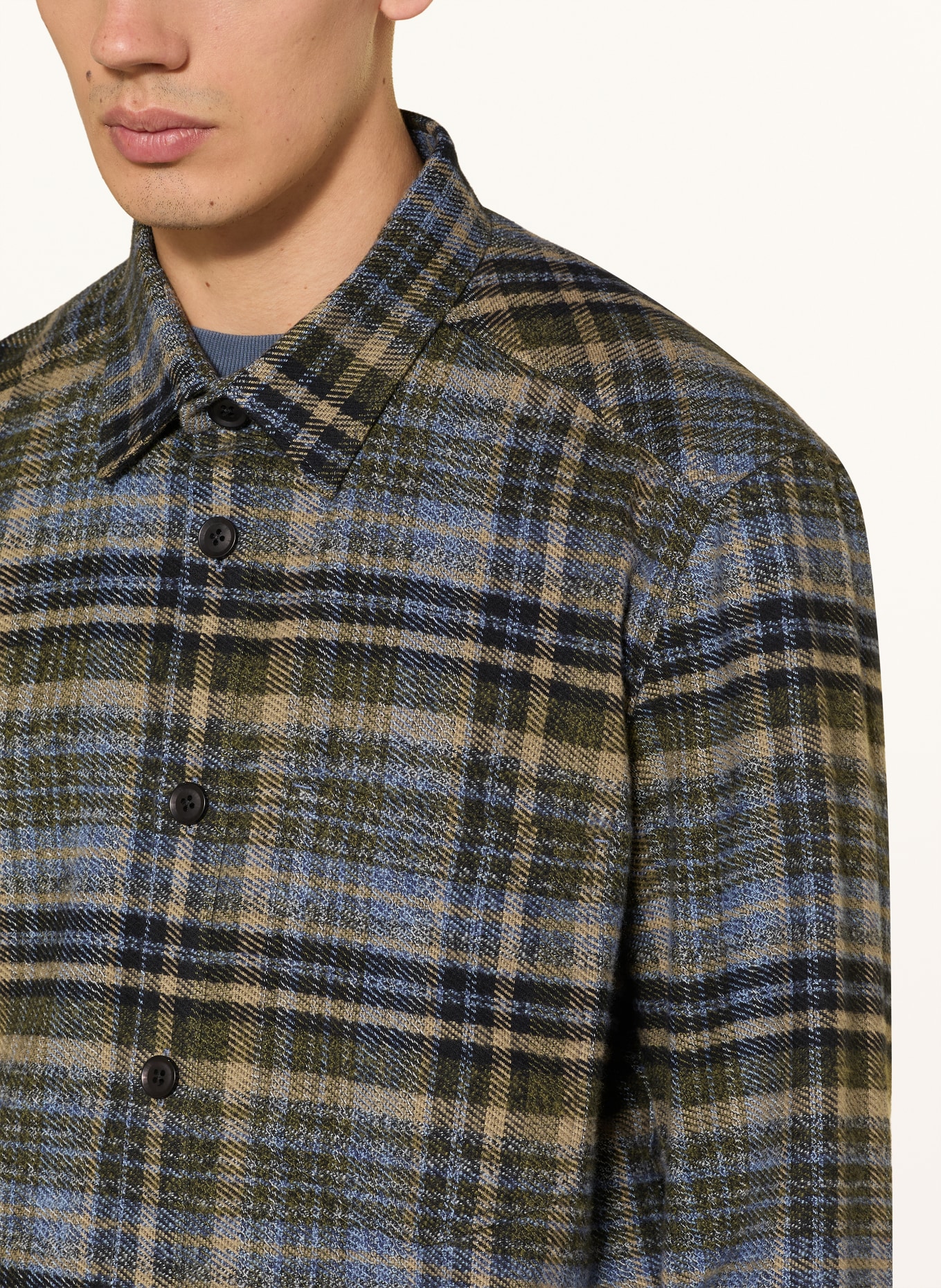 DRYKORN Flanellenhemd DIEGGO Comfort Fit: OLIJF / LICHTBLAUW / DONKERBLAUW