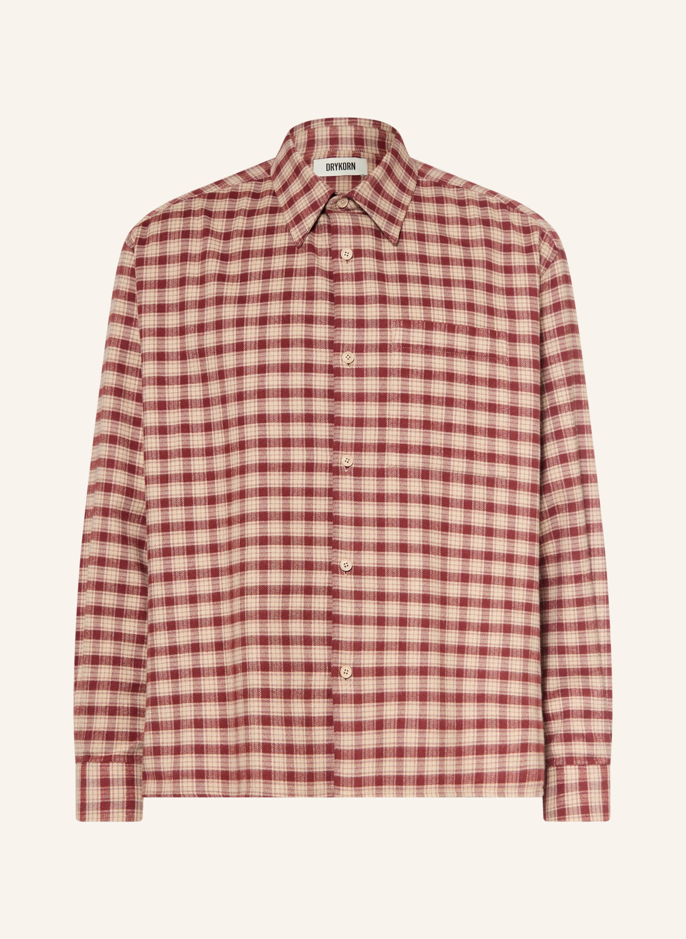 DRYKORN Flanellen hemd BAUNT Comfort Fit: DONKERROOD / BEIGE