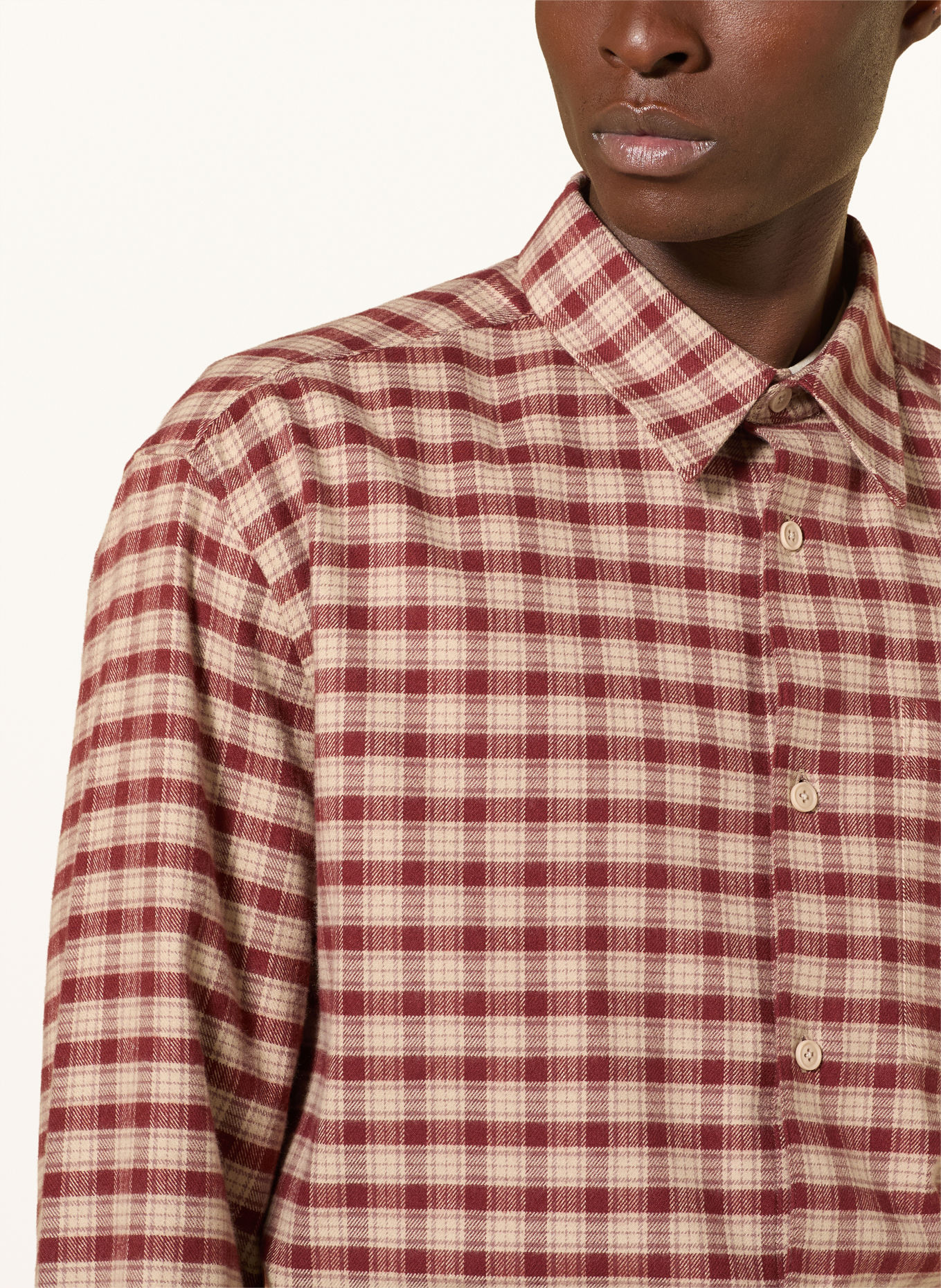 DRYKORN Flanellen hemd BAUNT Comfort Fit: DONKERROOD / BEIGE