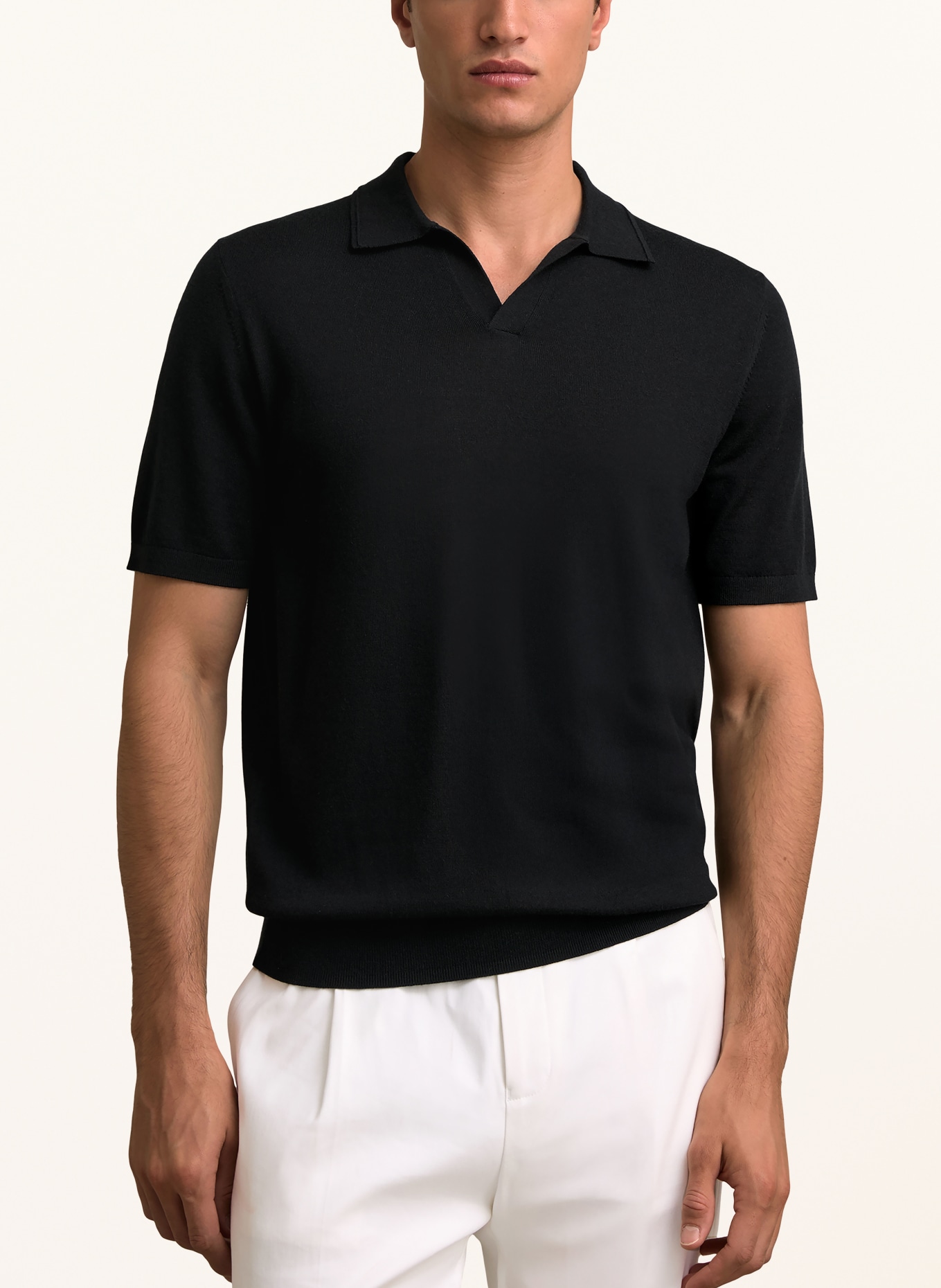 REISS Strick-Poloshirt DUCHIE aus Merinowolle: SCHWARZ