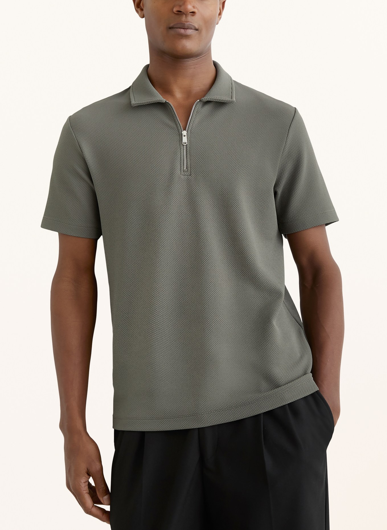 REISS Strick-Poloshirt FORNO: GRAU