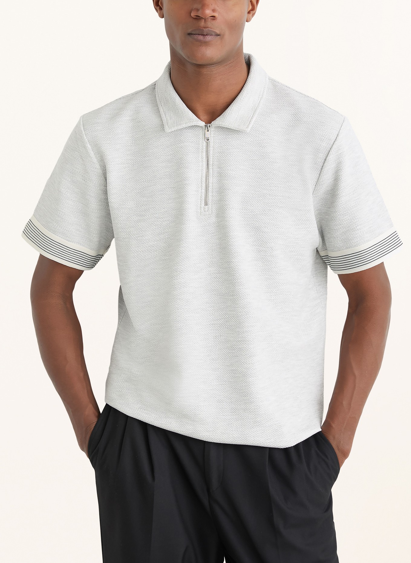 REISS Polo en maille BRUNO: GRIS CLAIR