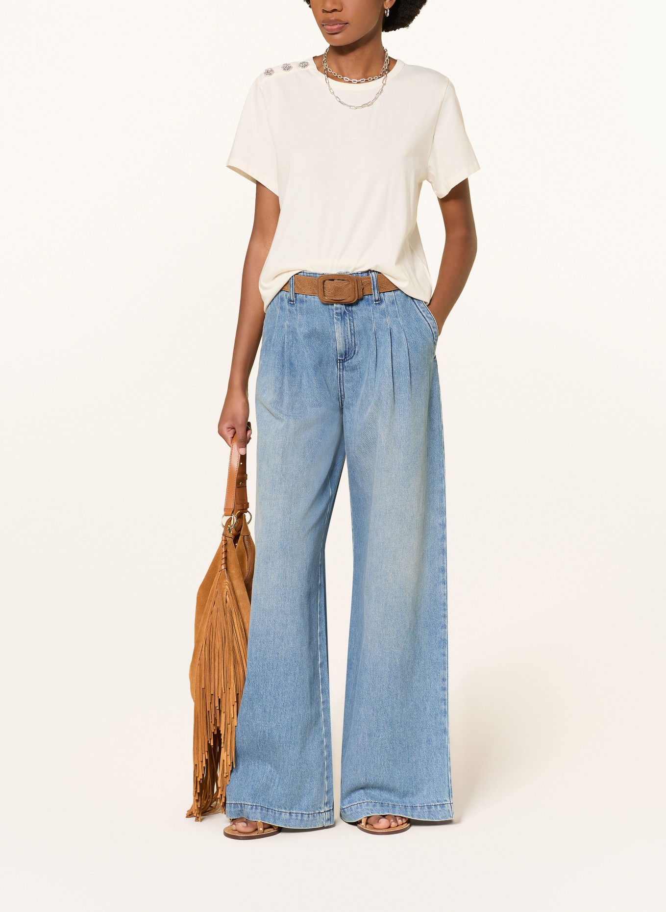 ba&sh T-Shirt ELMER mit Schmucksteinen: WEISS