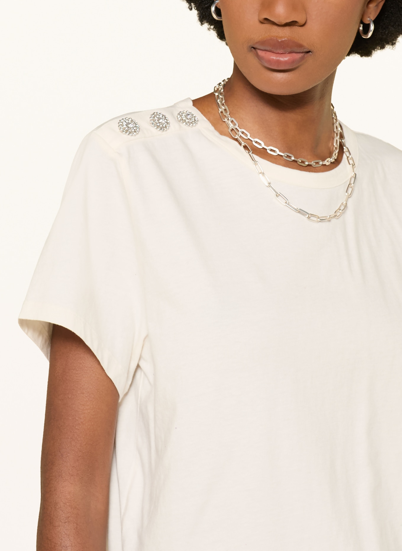 ba&sh T-Shirt ELMER mit Schmucksteinen: WEISS