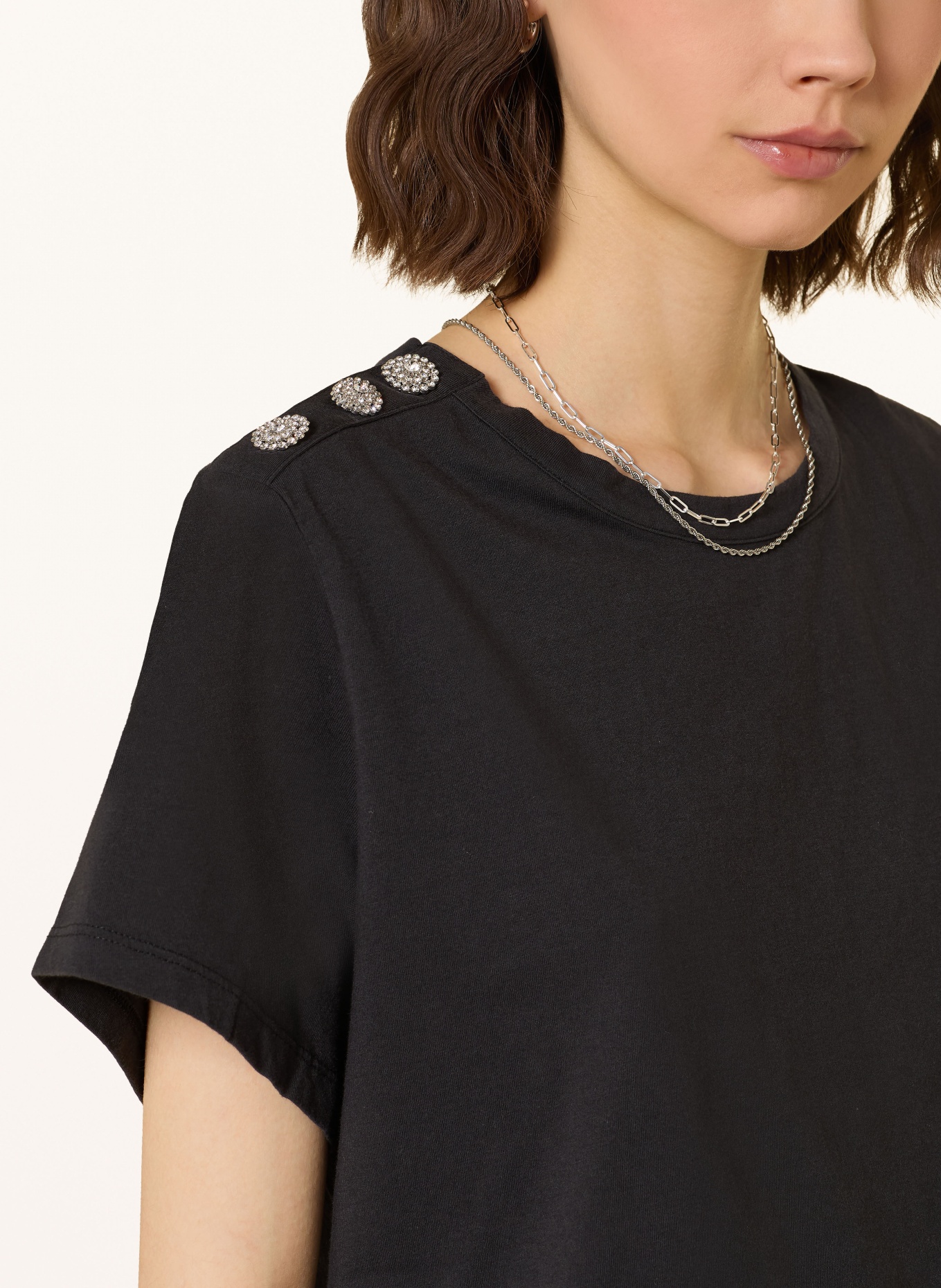 ba&sh T-Shirt ELMER mit Schmucksteinen: SCHWARZ