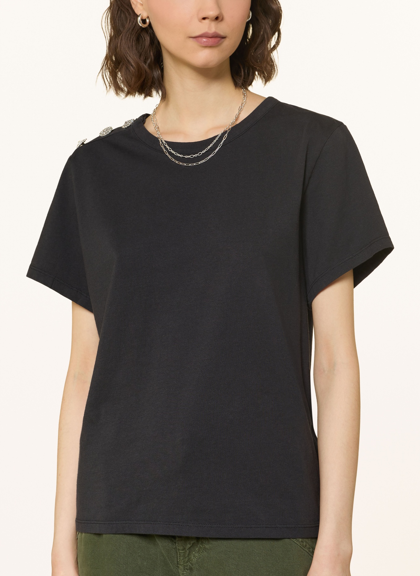 ba&sh T-Shirt ELMER mit Schmucksteinen: SCHWARZ