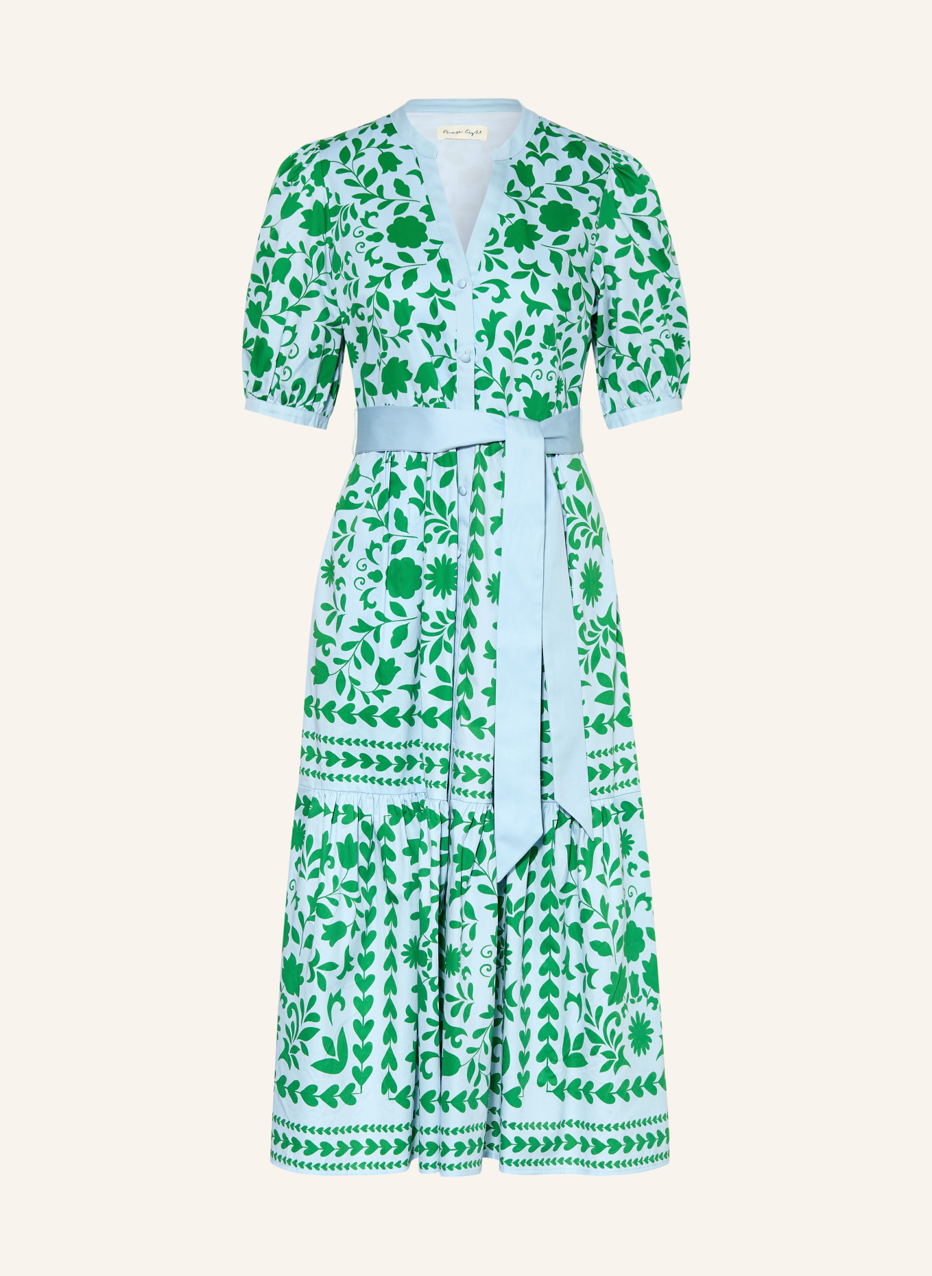 Phase Eight Jurk TRINITY met ruches: LICHTBLAUW / GROEN