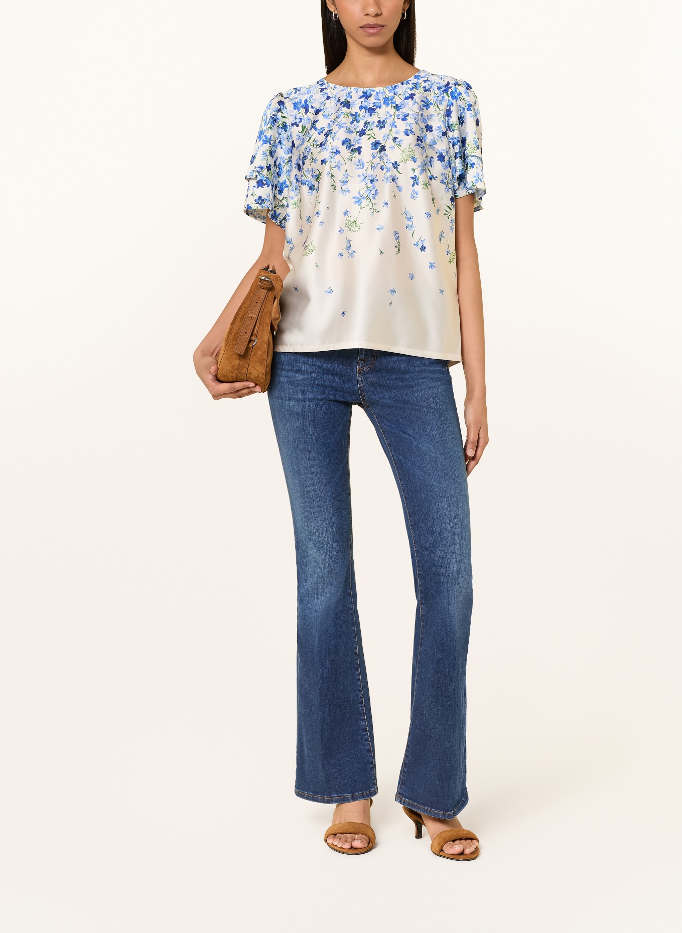 Phase Eight ROWAN-blouse van satijn met volants: ECRU / GROEN / BLAUW