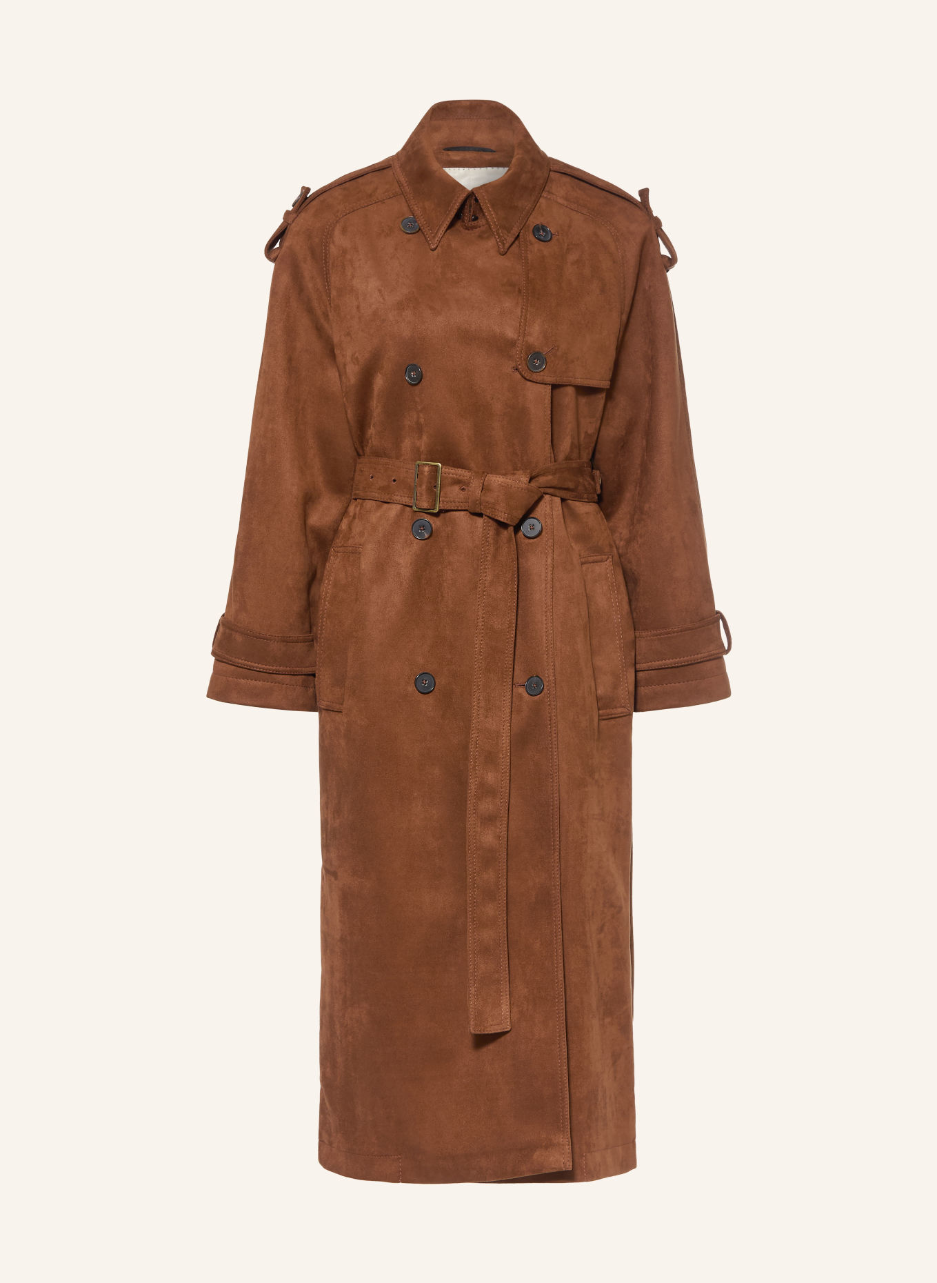 DRYKORN PEPLOW Leather-Look Trench Coat: BROWN