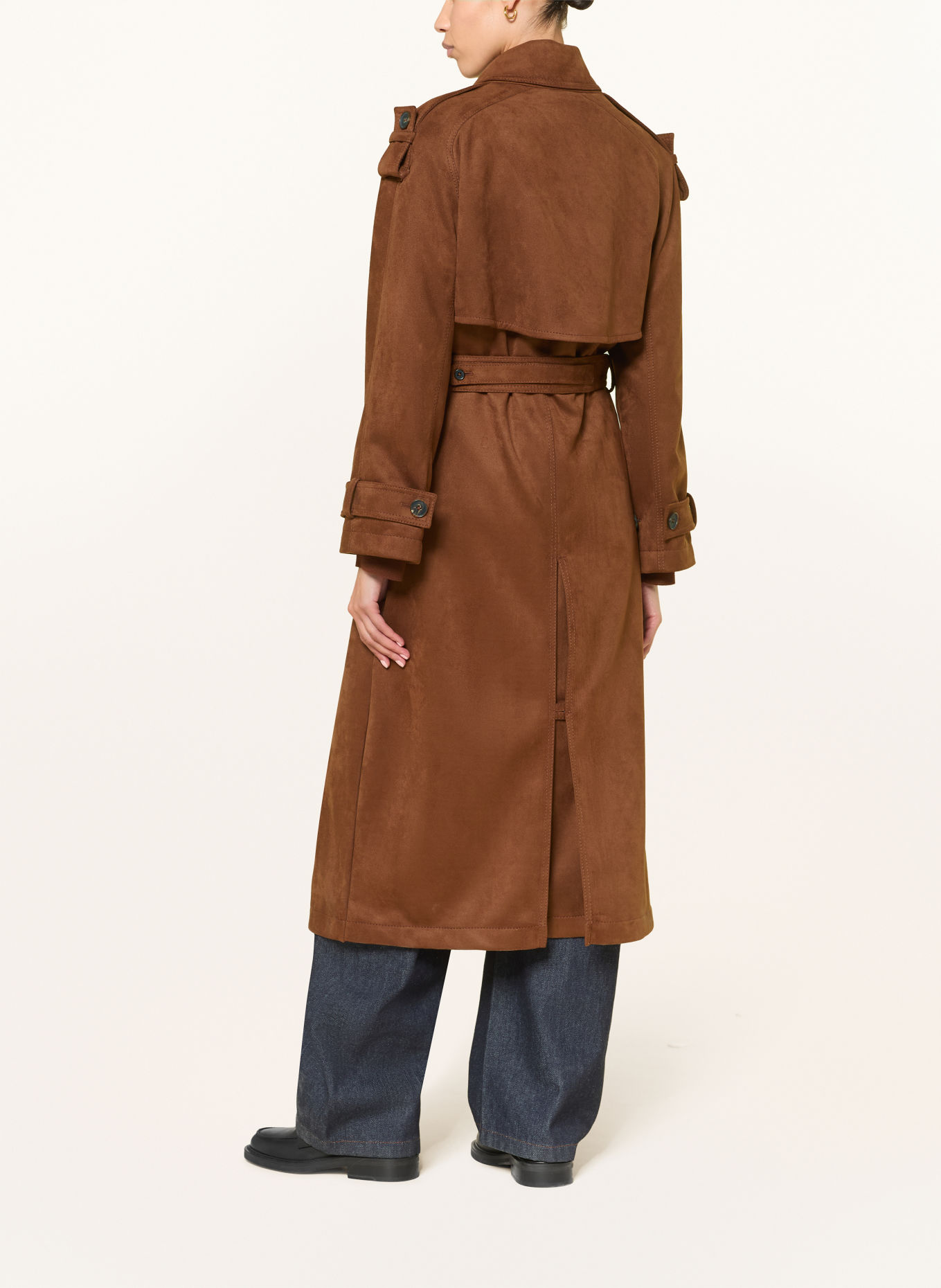 DRYKORN PEPLOW Leather-Look Trench Coat: BROWN