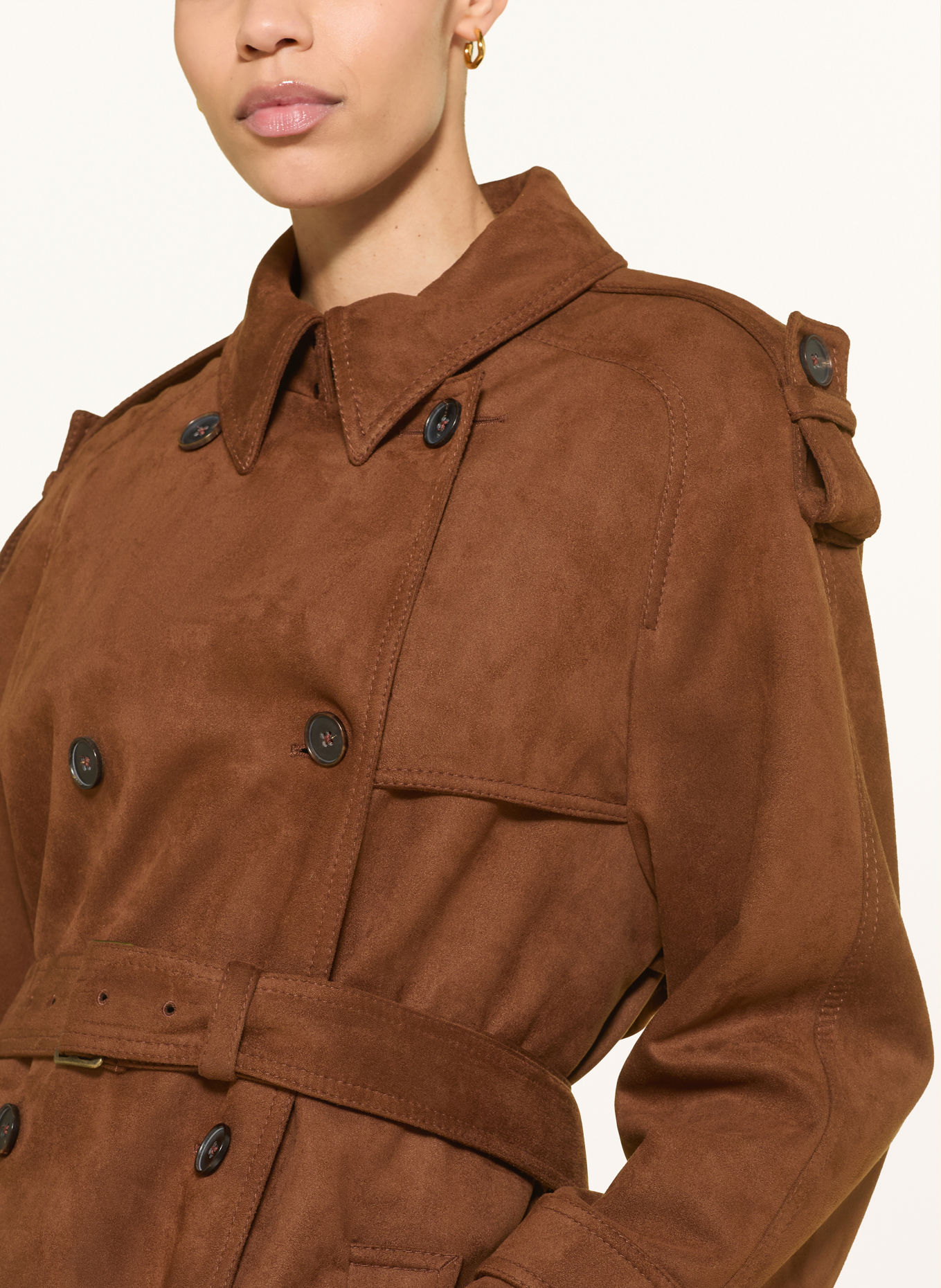 DRYKORN PEPLOW Leather-Look Trench Coat: BROWN