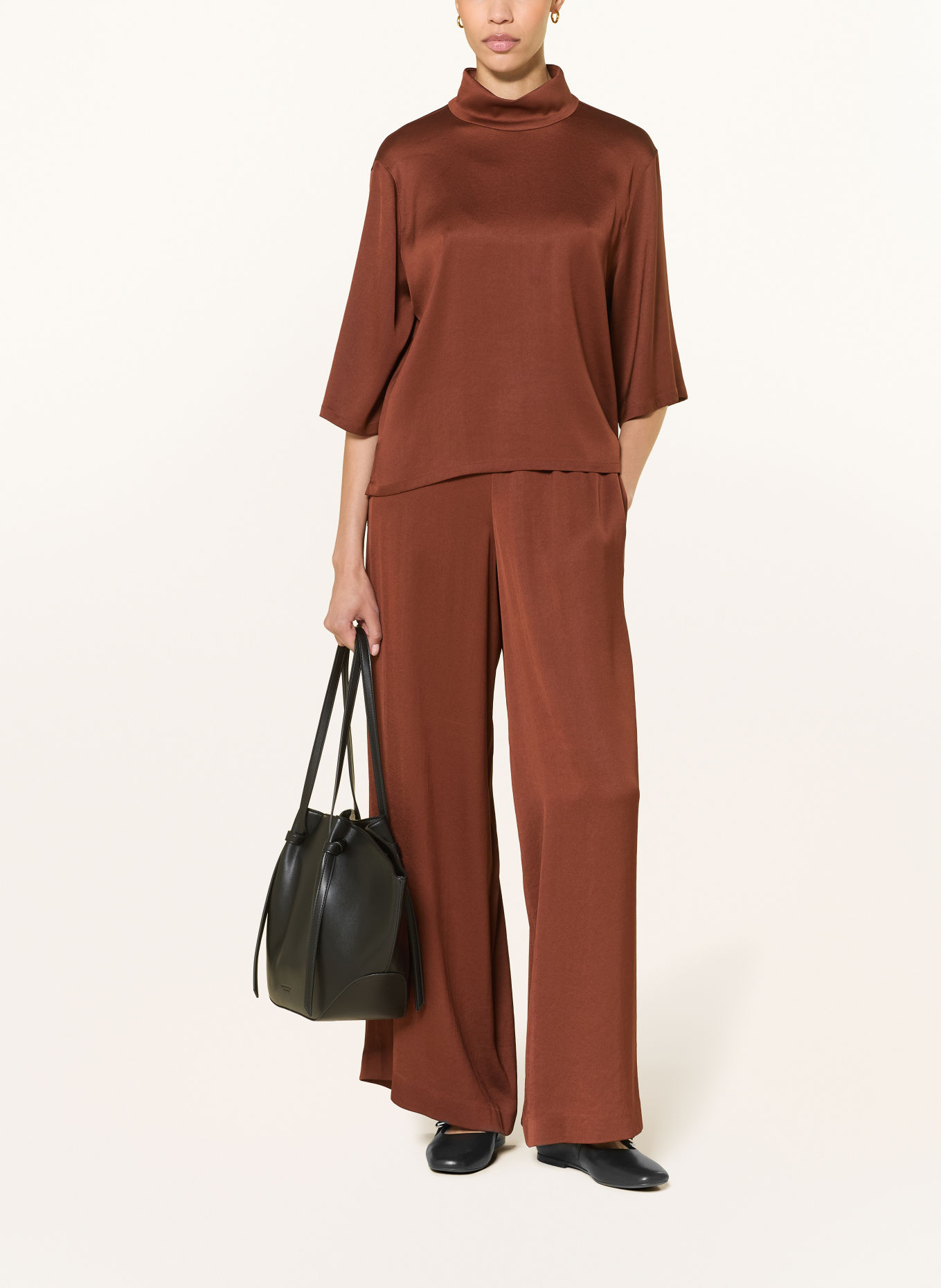 DRYKORN ALETIA Satin Blouse with 3/4-Length Sleeves: BROWN