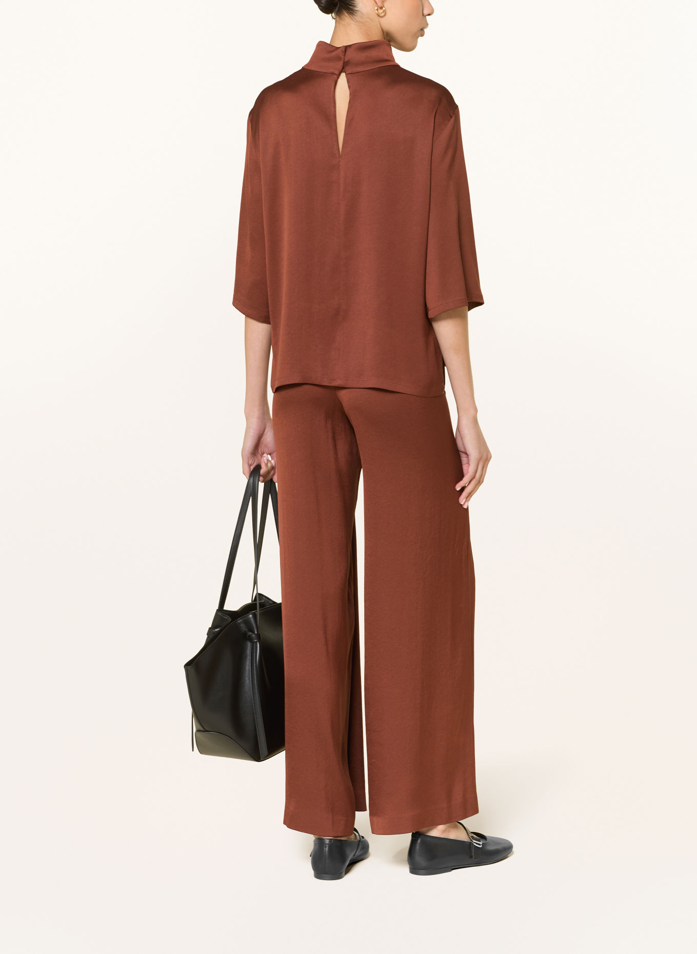 DRYKORN ALETIA Satin Blouse with 3/4-Length Sleeves: BROWN