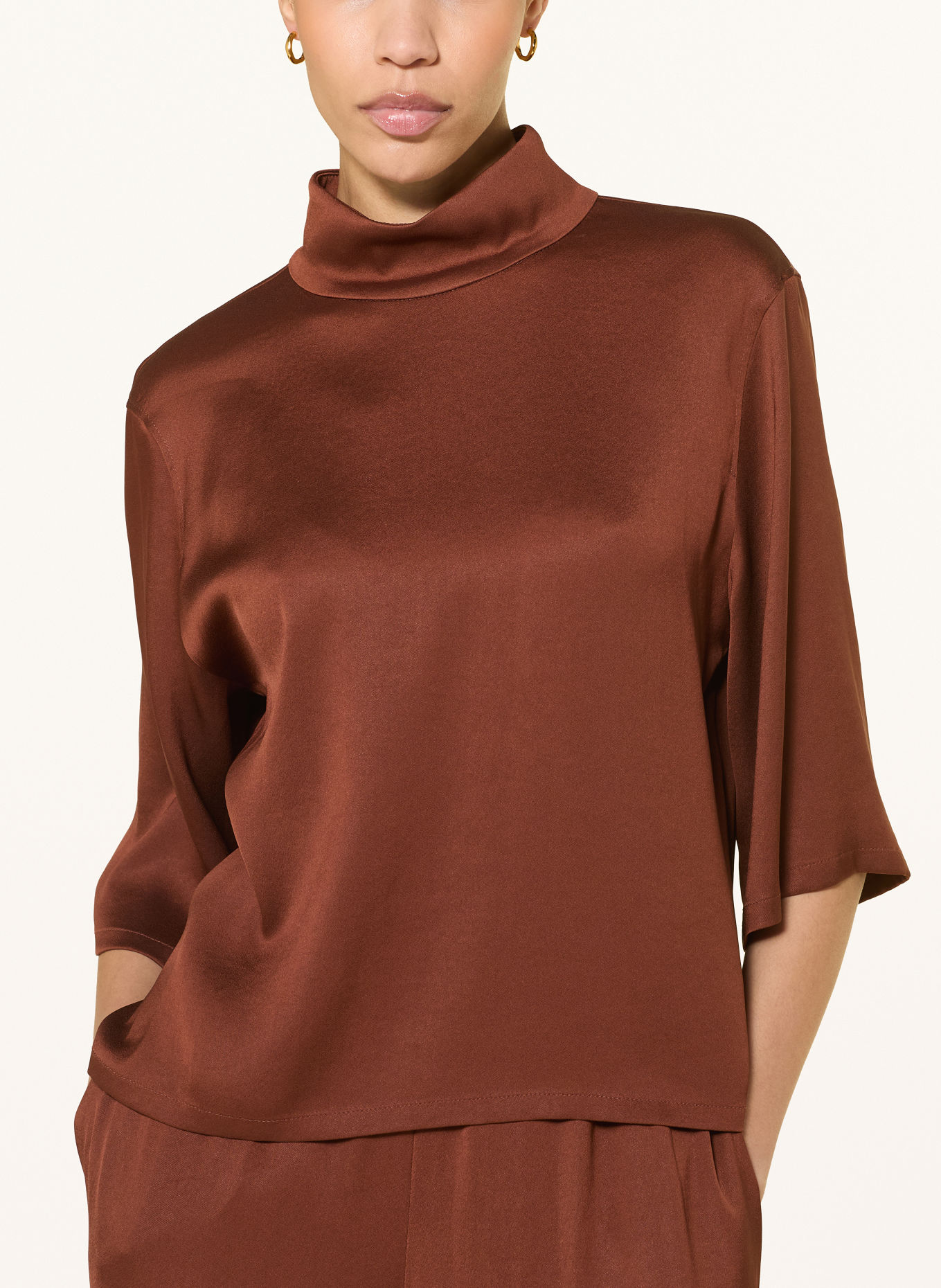 DRYKORN ALETIA Satin Blouse with 3/4-Length Sleeves: BROWN
