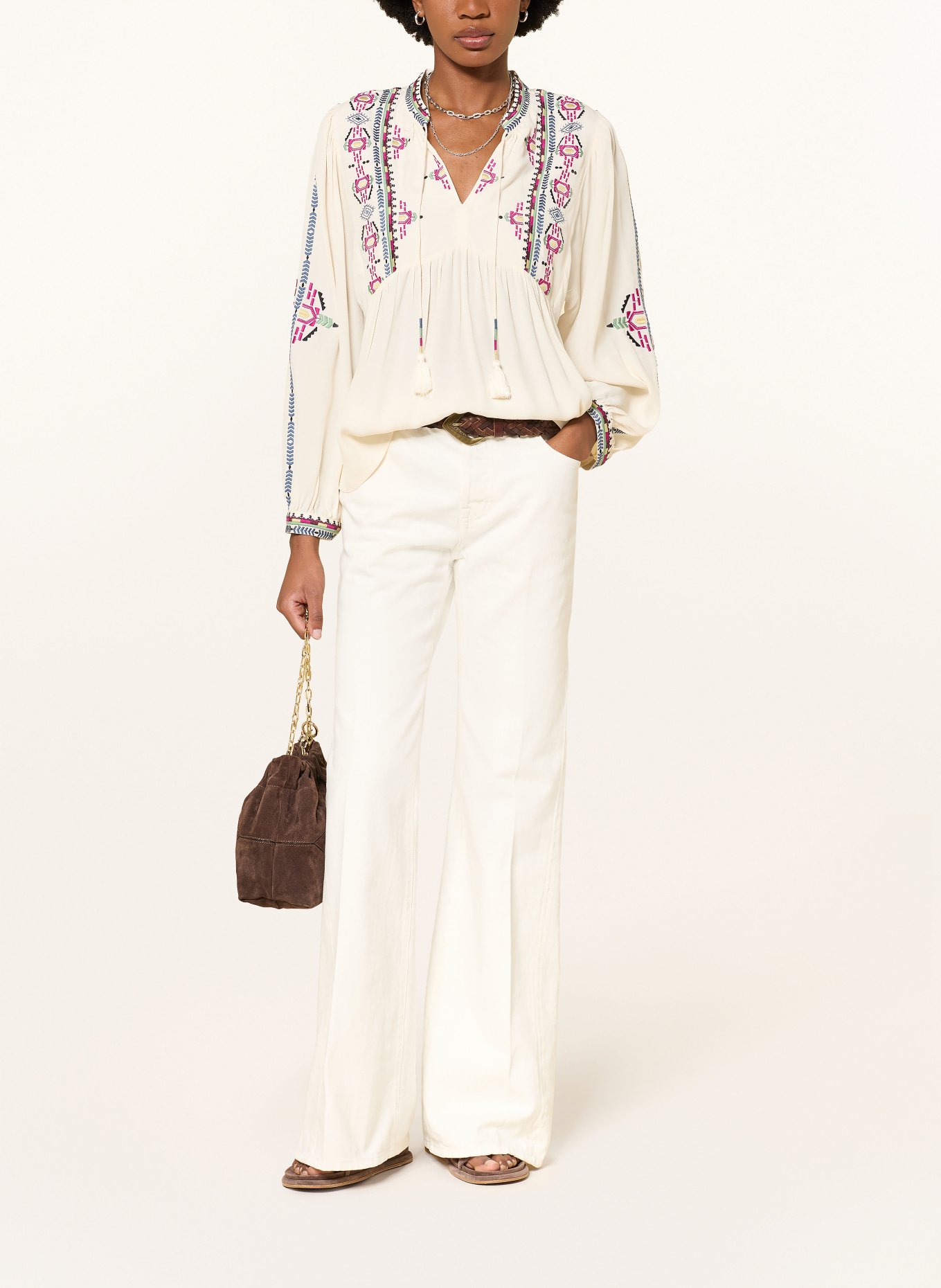 ba&sh Blusenshirt TILT: CREME / PINK / HELLGRÜN