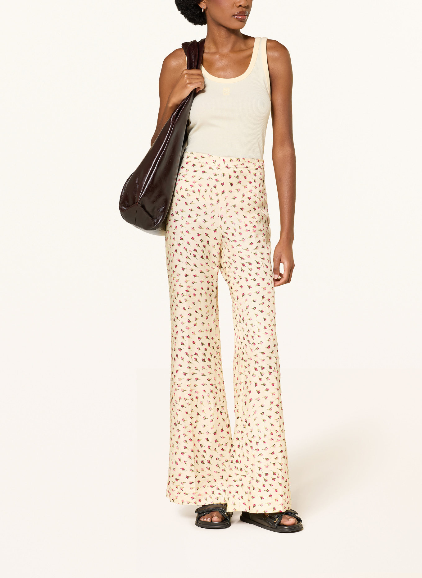 SANDRO Marlenehose: CREME / ROT / DUNKELGRÜN