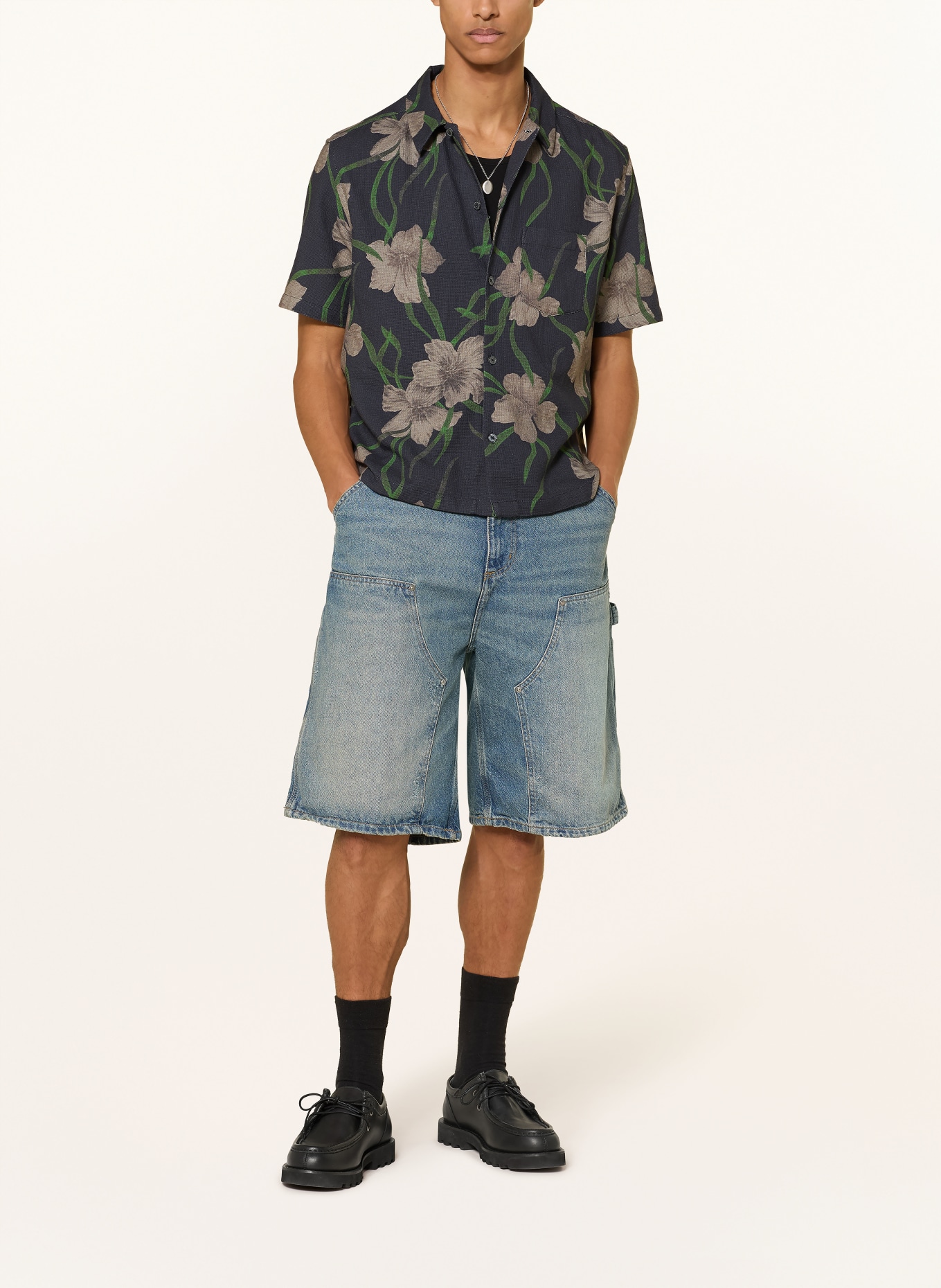 ALLSAINTS Chemise à manches courtes CLIMBER Boxy Fit: BLEU FONCÉ / GRIS / VERT