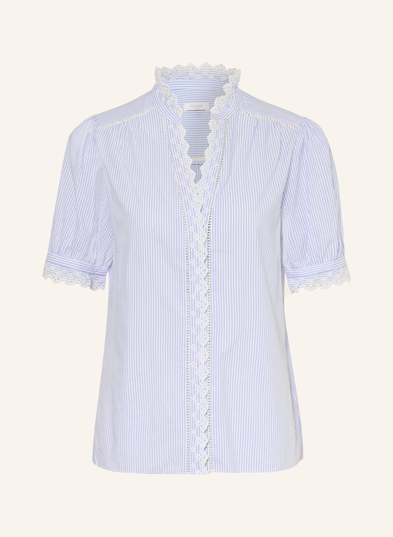 HOBBS NAIMA blouse with lace: LIGHT BLUE / WHITE