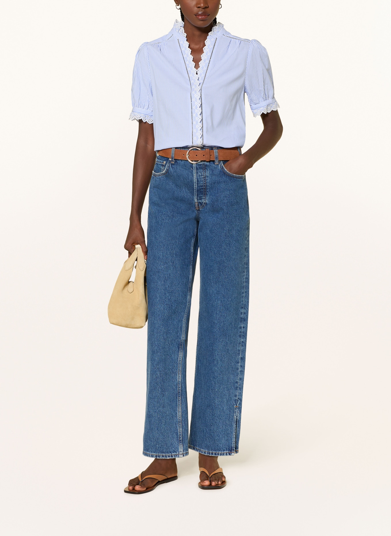 HOBBS NAIMA blouse with lace: LIGHT BLUE / WHITE