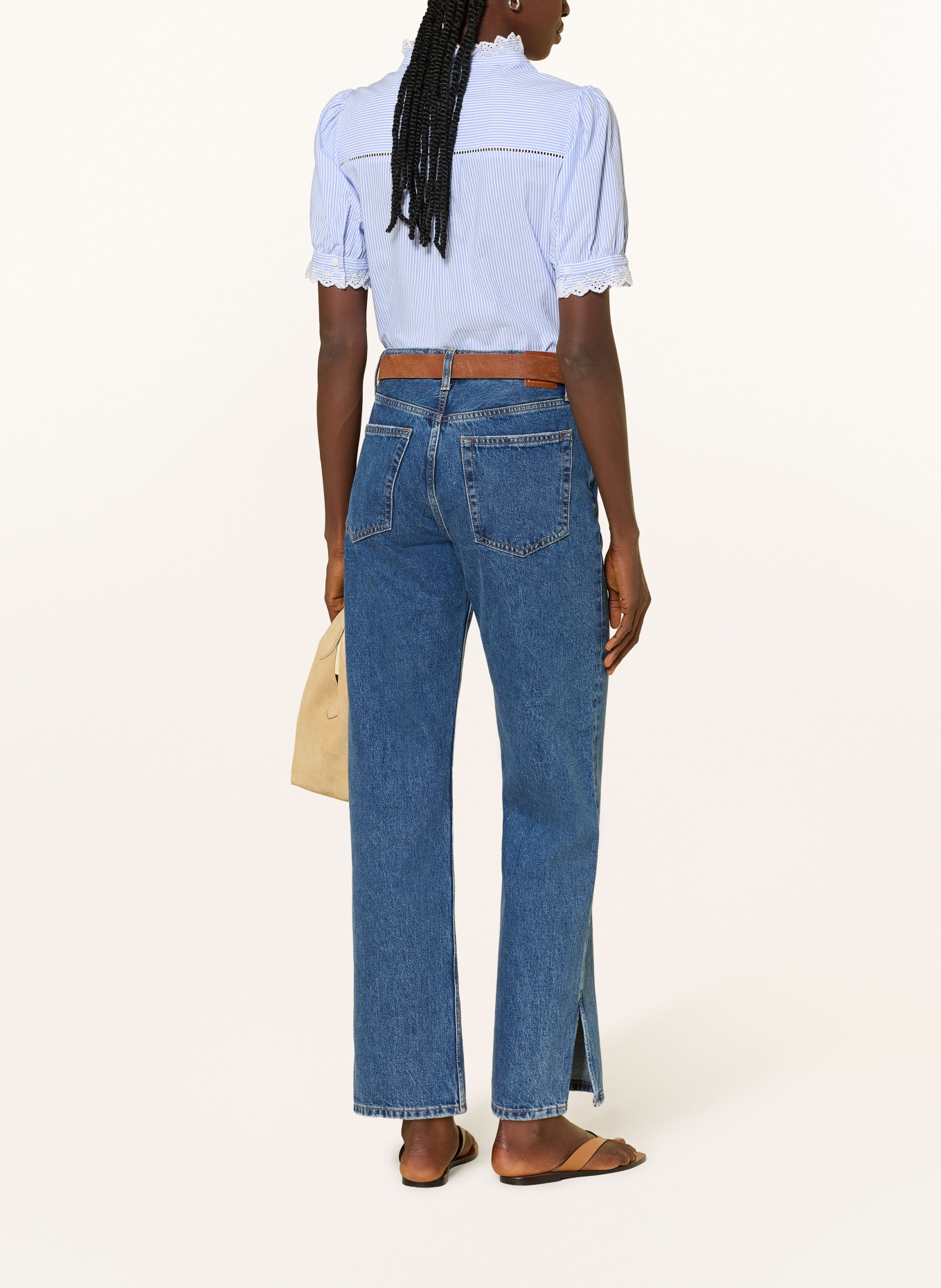 HOBBS NAIMA blouse with lace: LIGHT BLUE / WHITE