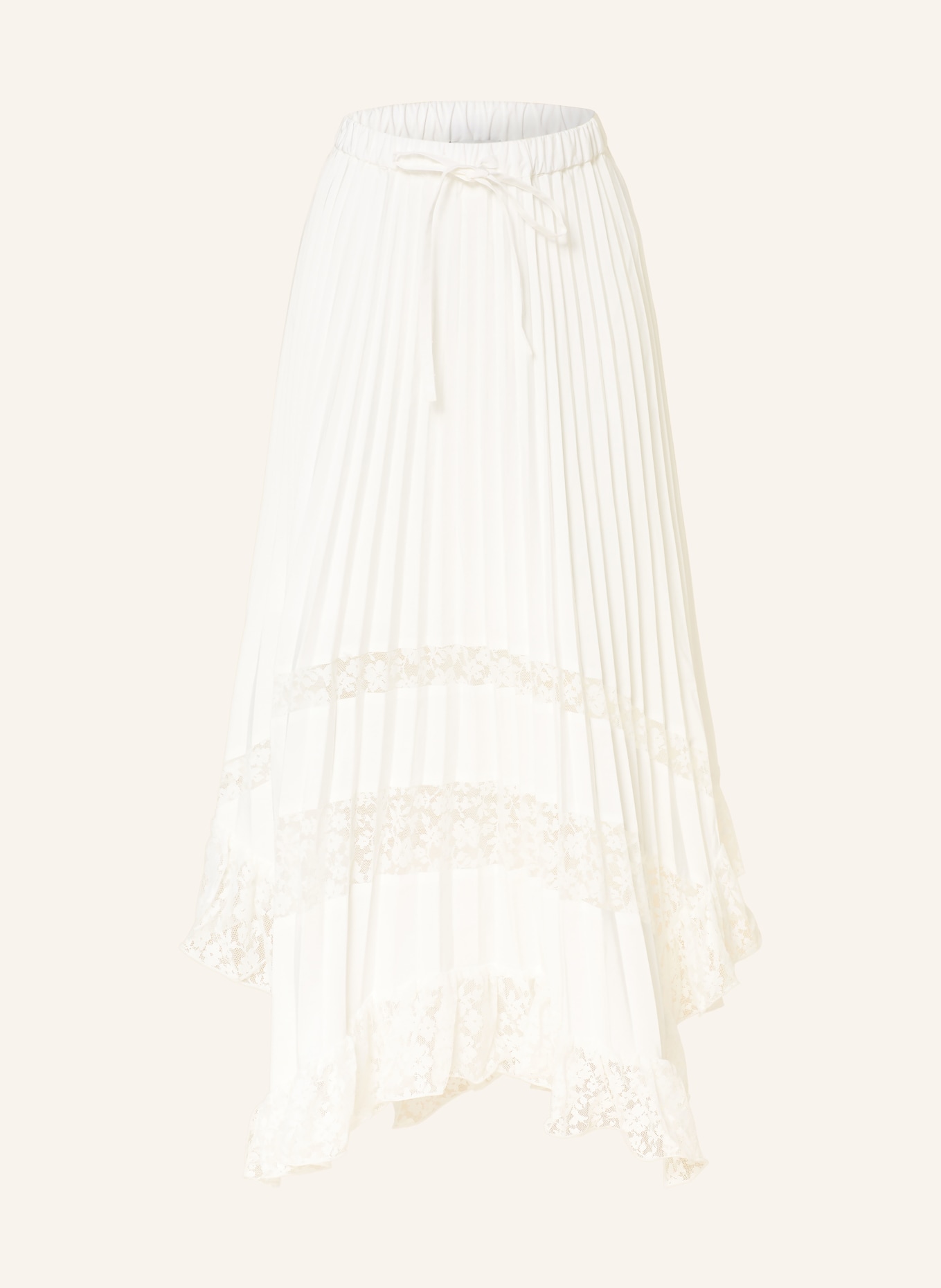 CLAUDIE PIERLOT Plisseerock mit Spitze und Rüschen: WEISS