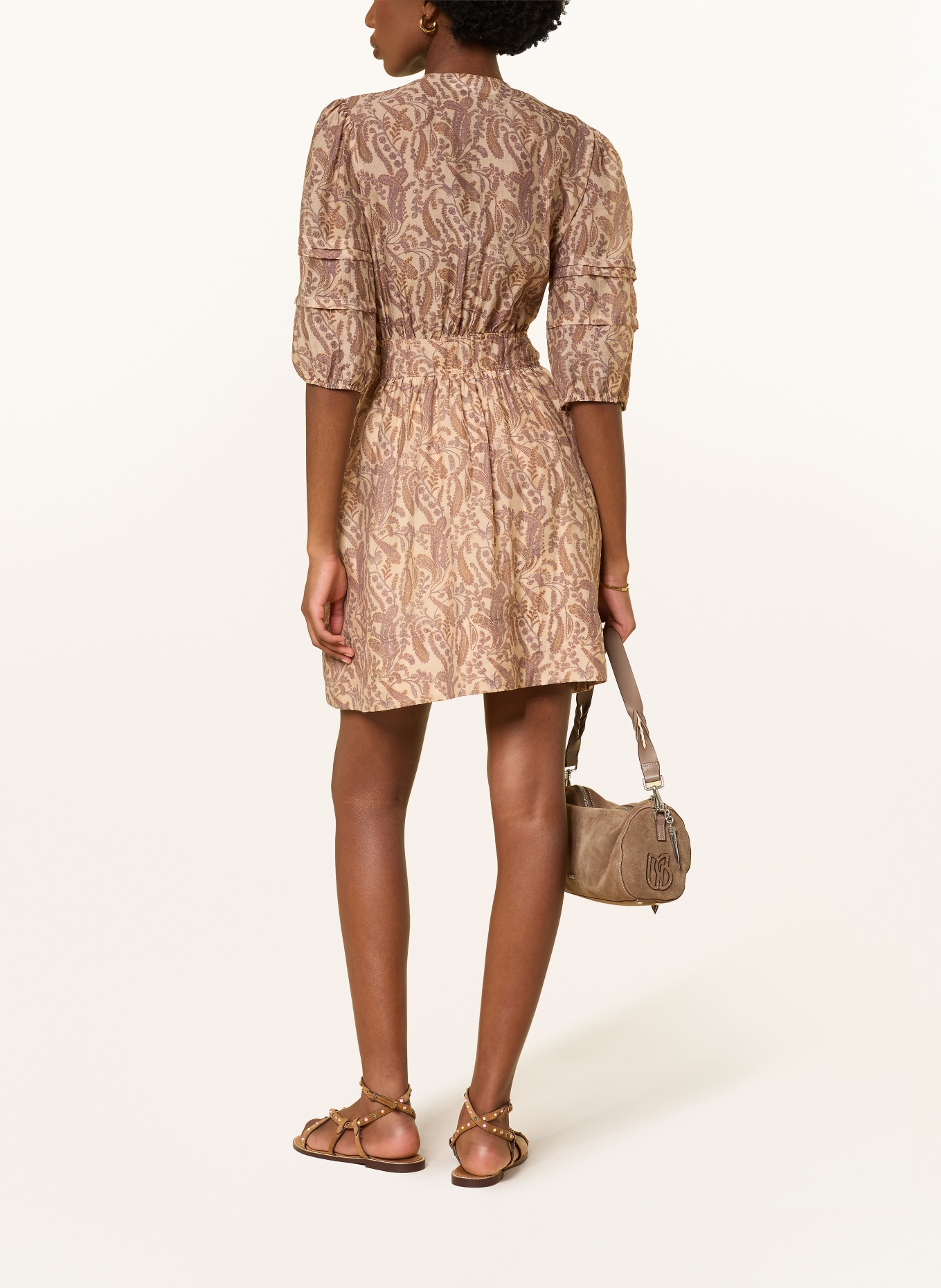 ba&sh Wickelkleid TEODORA mit 3/4-Arm: HELLBRAUN / ECRU