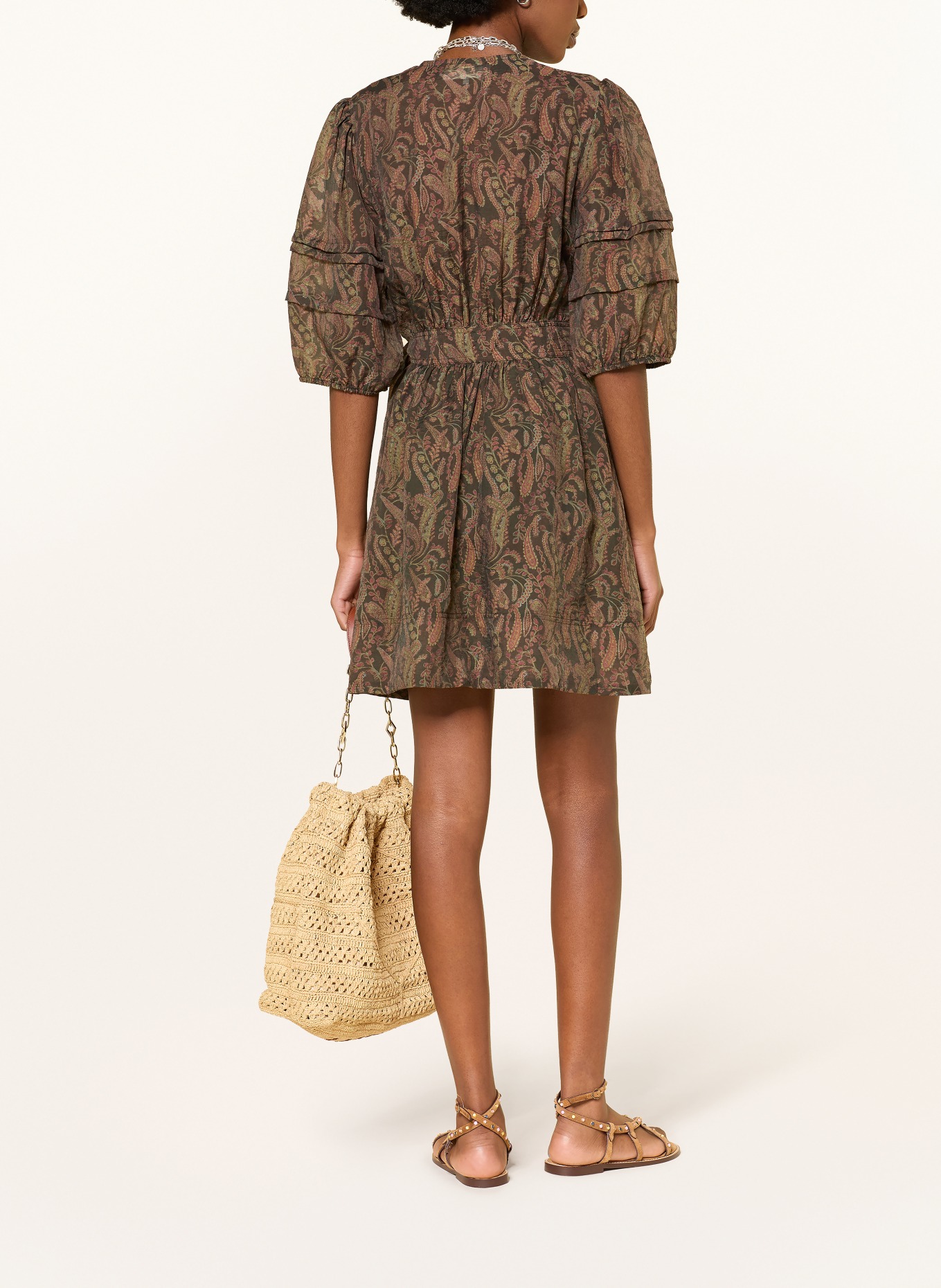 ba&sh Wickelkleid TEODORA mit 3/4-Arm: DUNKELBRAUN / PINK / KHAKI