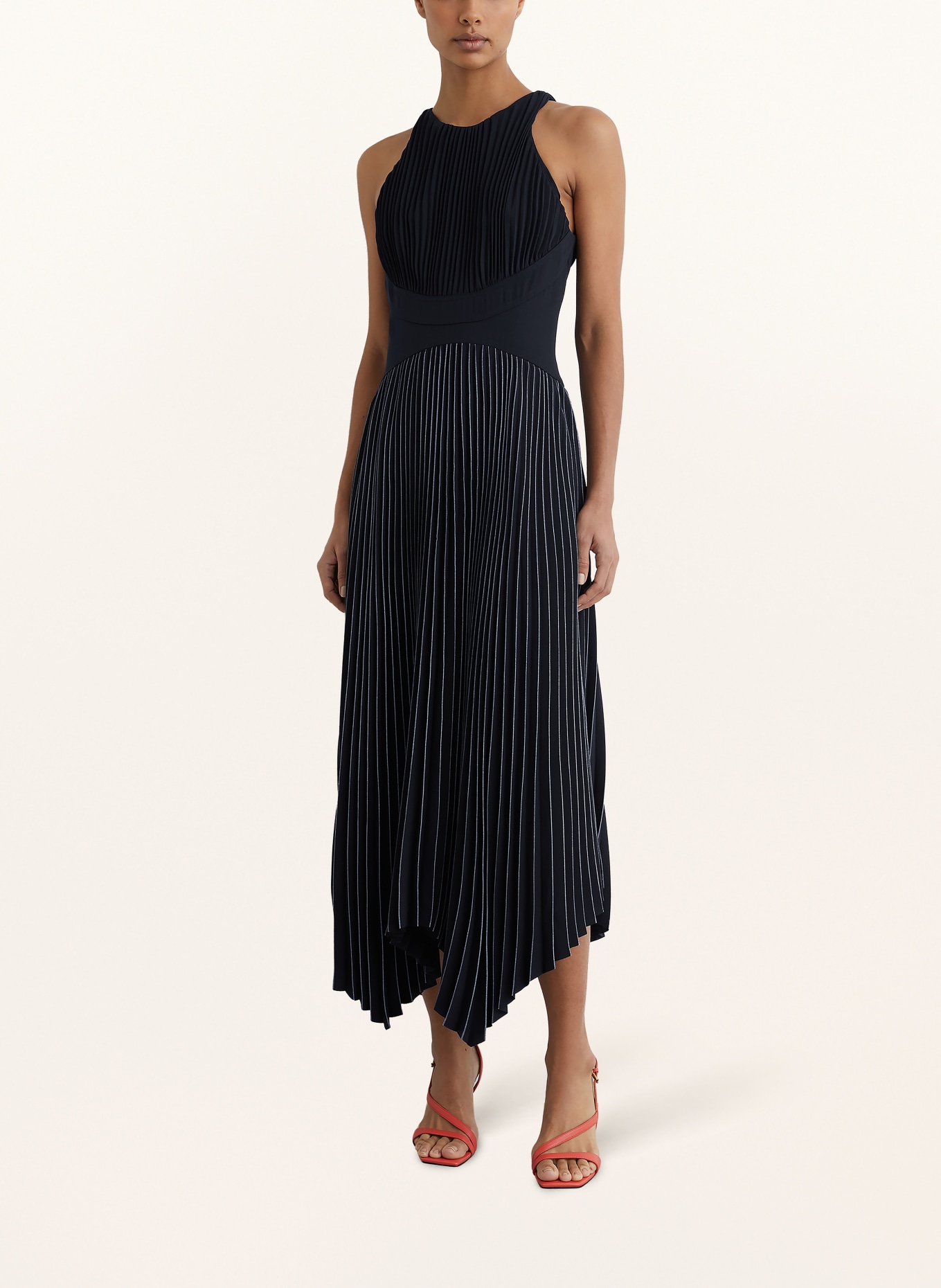 REISS RACHEL dress with pleats: DARK BLUE / LIGHT BLUE