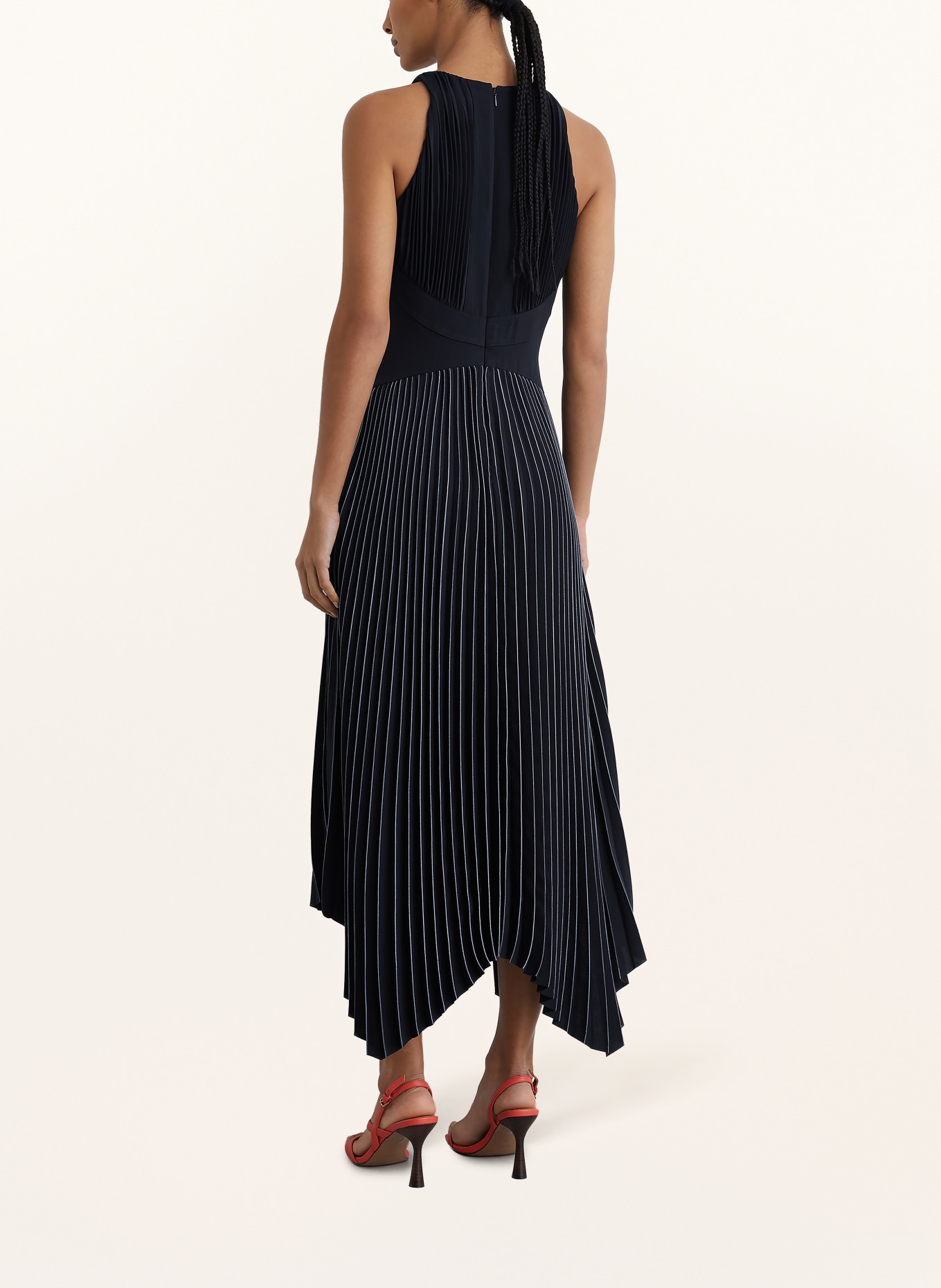 REISS RACHEL dress with pleats: DARK BLUE / LIGHT BLUE