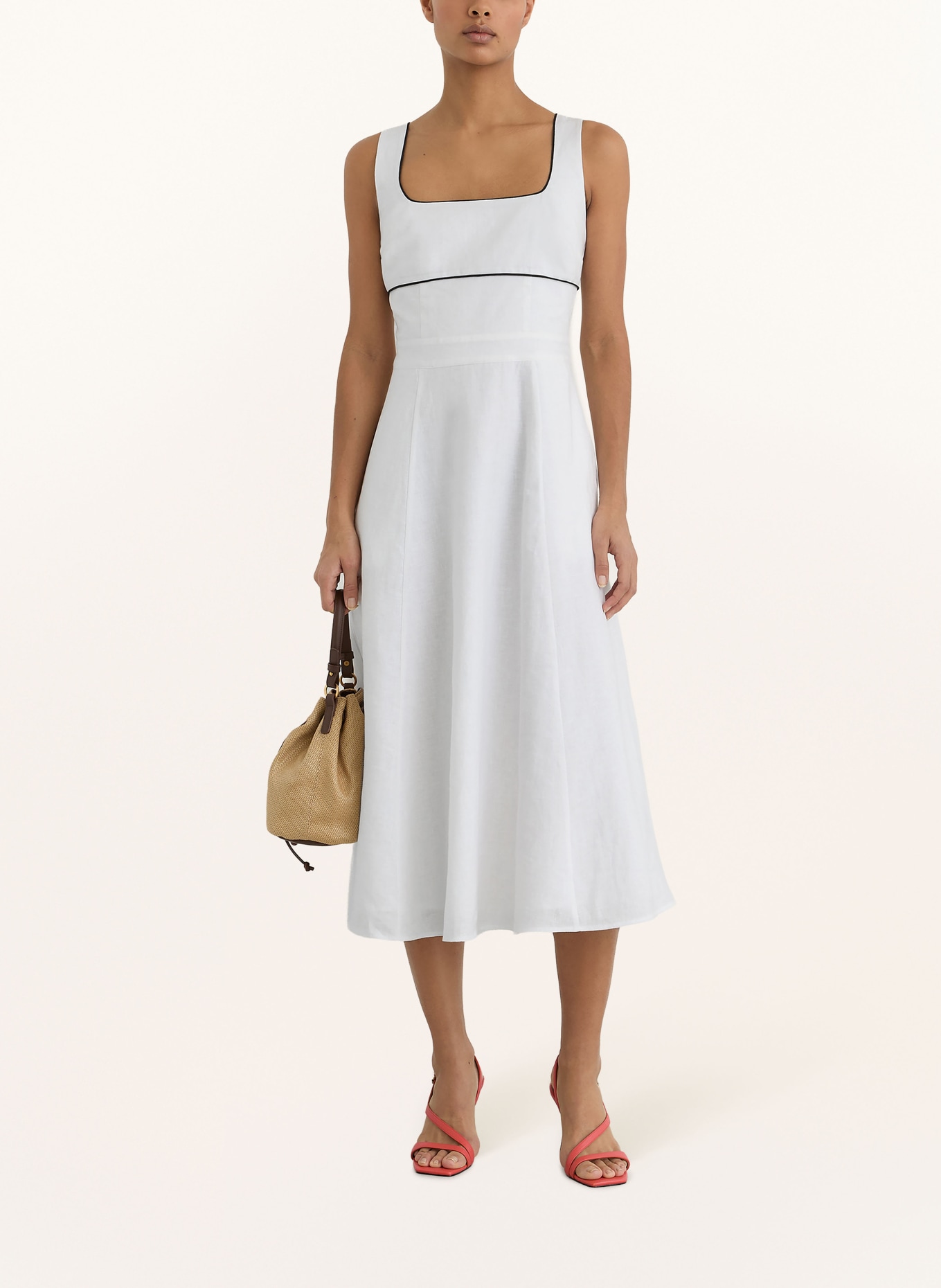 REISS DORETHEA linen dress: WHITE / BLACK