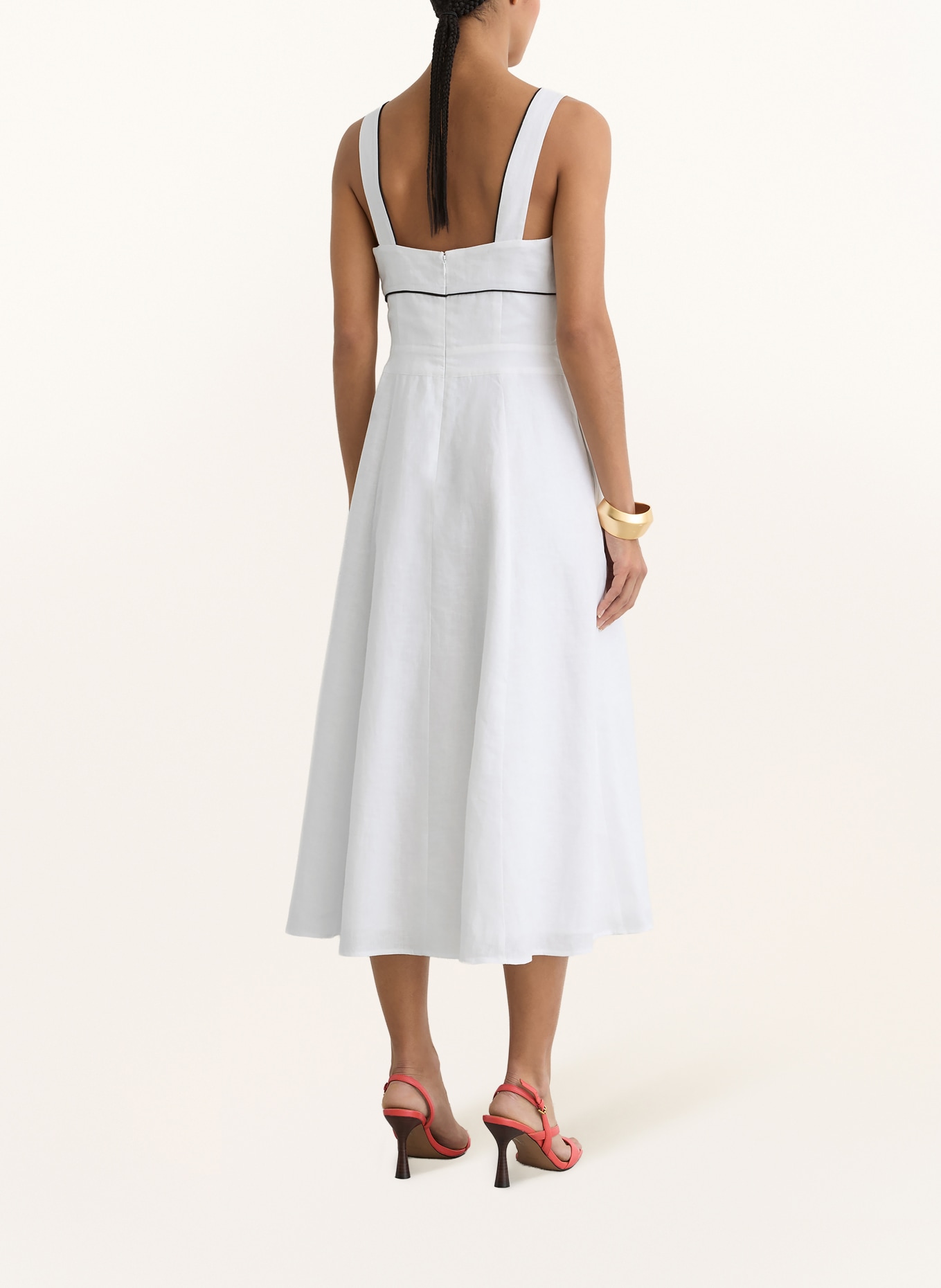 REISS DORETHEA linen dress: WHITE / BLACK