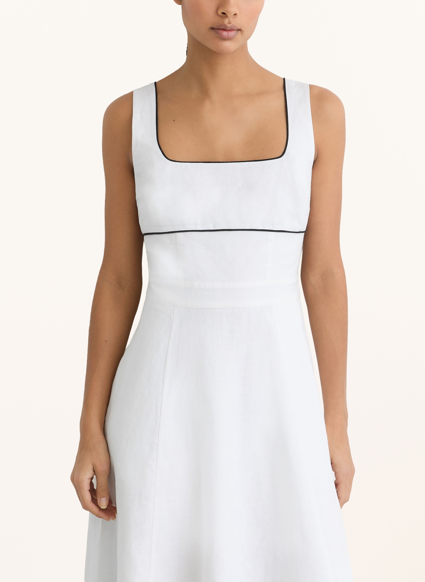 REISS DORETHEA linen dress: WHITE / BLACK