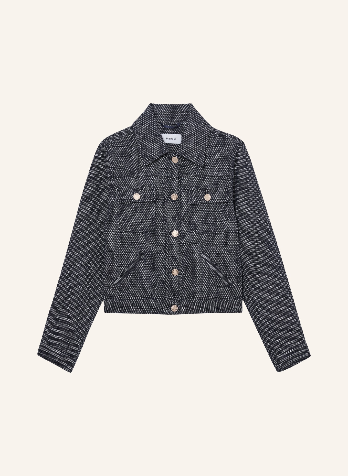 REISS Linen jacket BREE: DARK BLUE / WHITE