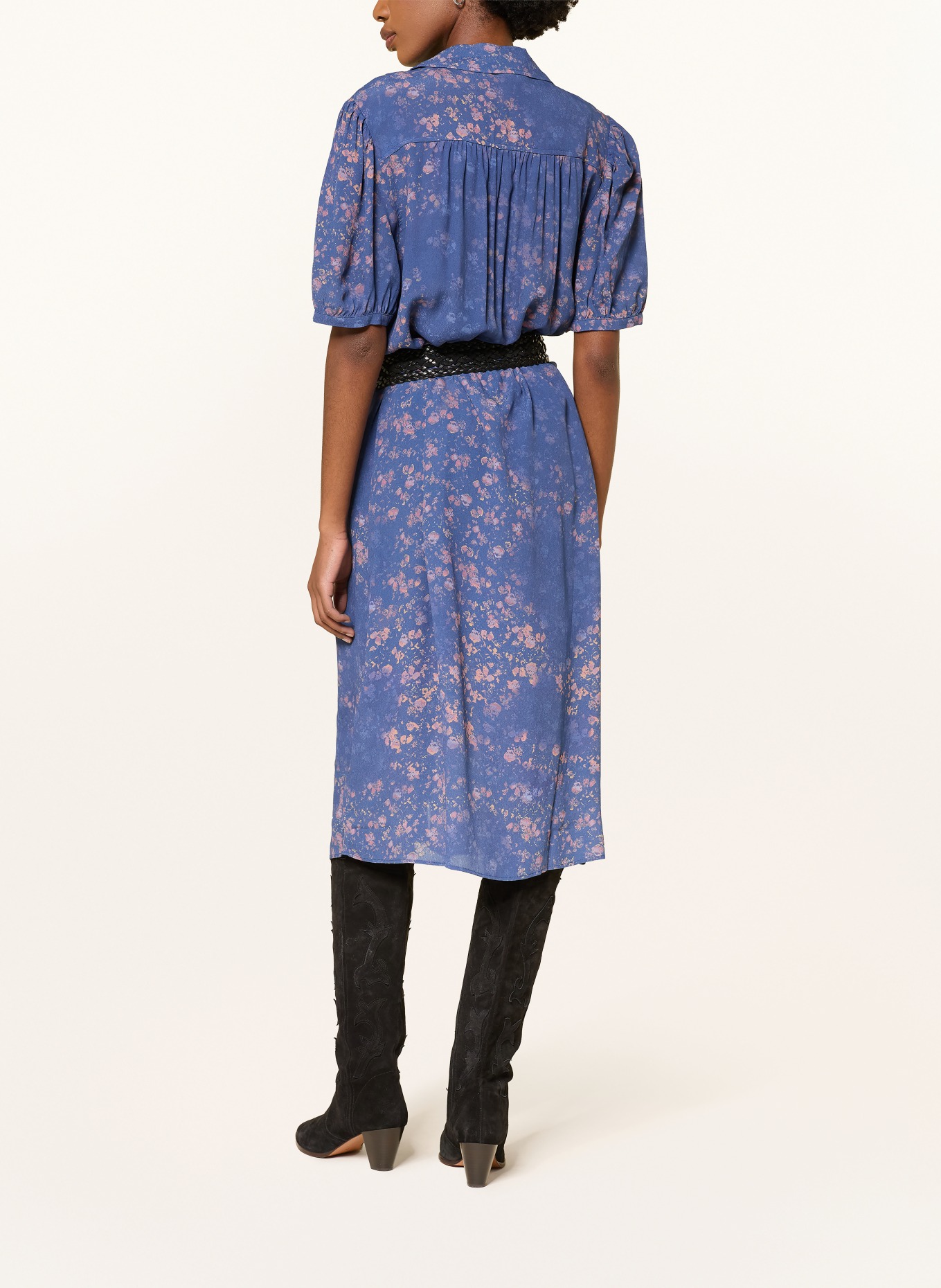 ba&sh Košilové šaty NORMA: TMAVĚ MODRÁ / SVĚTLE ČERVENÁ / TMAVĚ ORANŽOVÁ